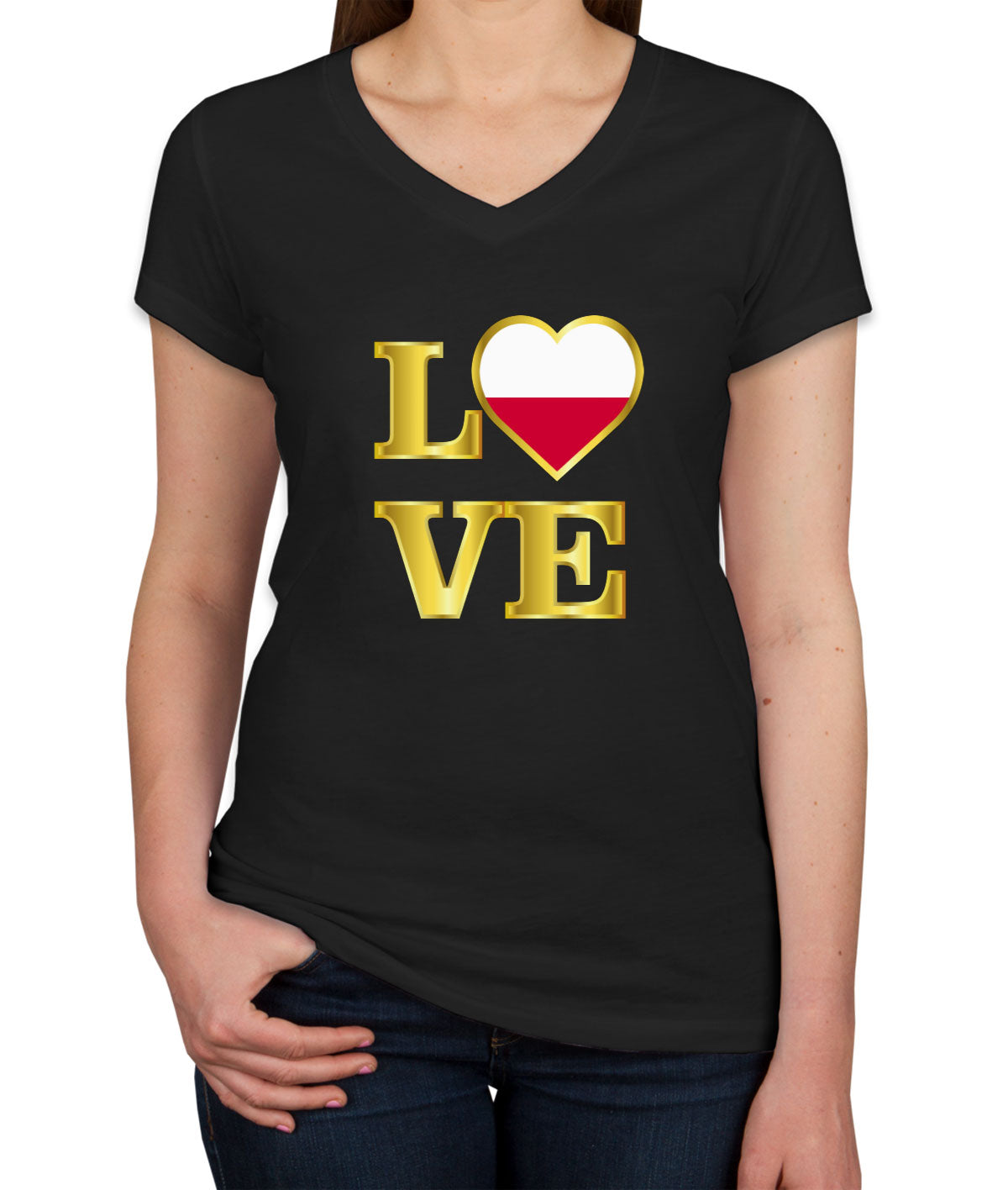 Poland Love Women's V Neck T-shirt