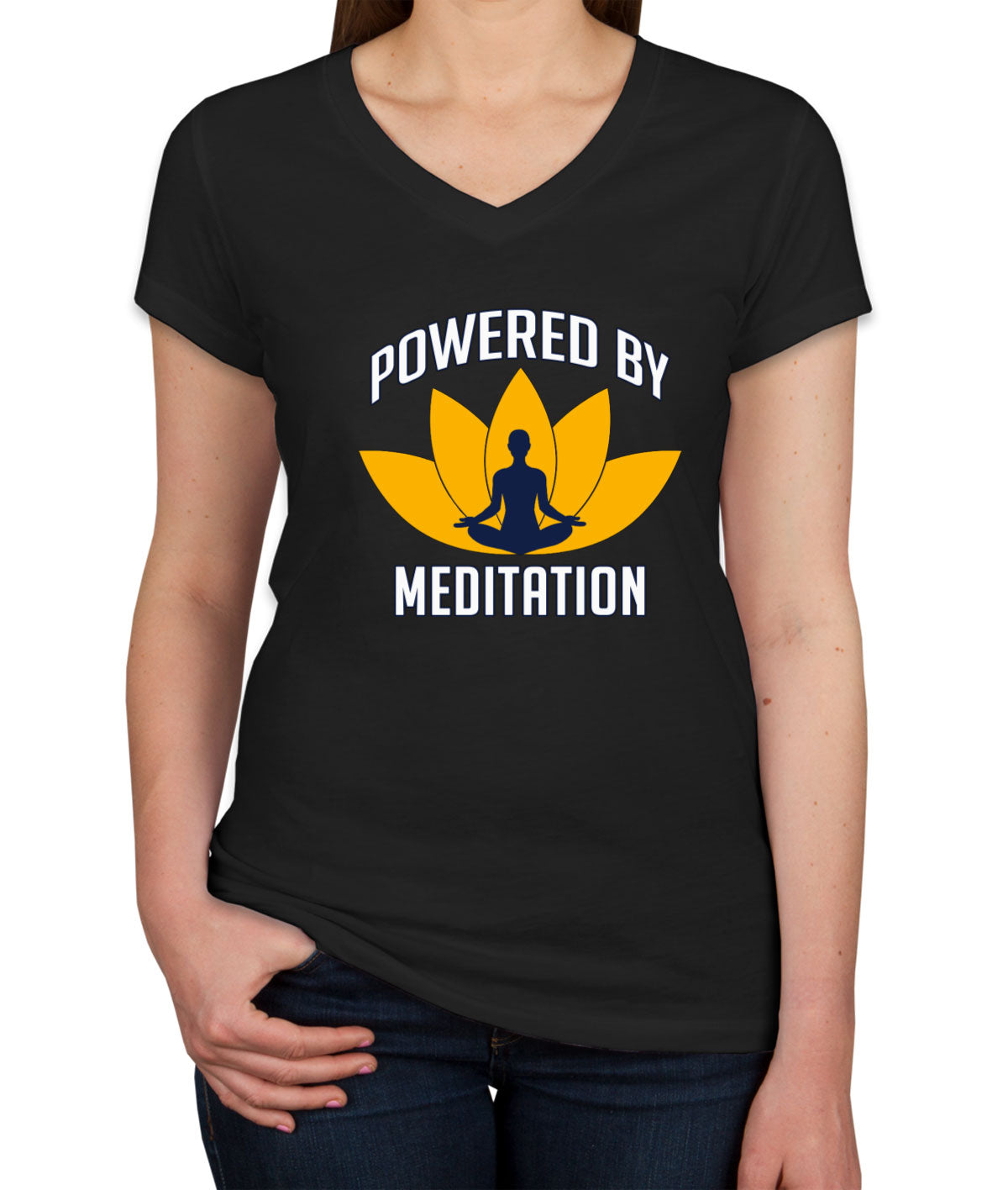 Powered By Meditation Women's V Neck T-shirt