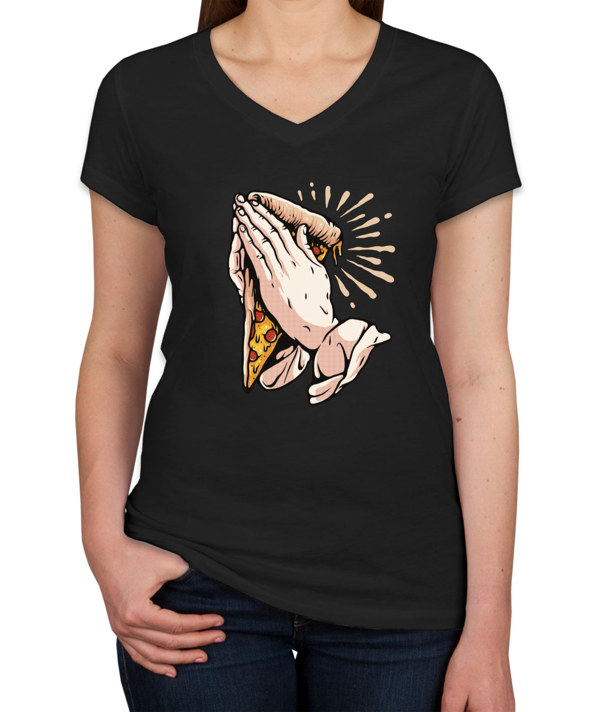 Pray For Pizza Women's V Neck T-shirt