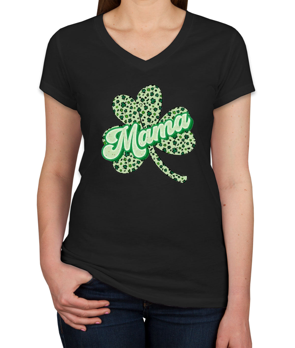 Retro Mama Shamrock St. Patrick's Day Women's V Neck T-shirt