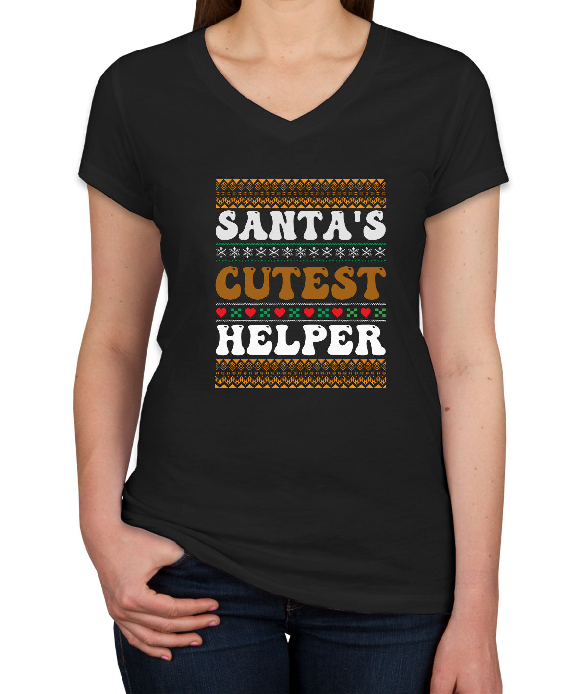 Santa's Cutest Helper Women's V Neck T-shirt