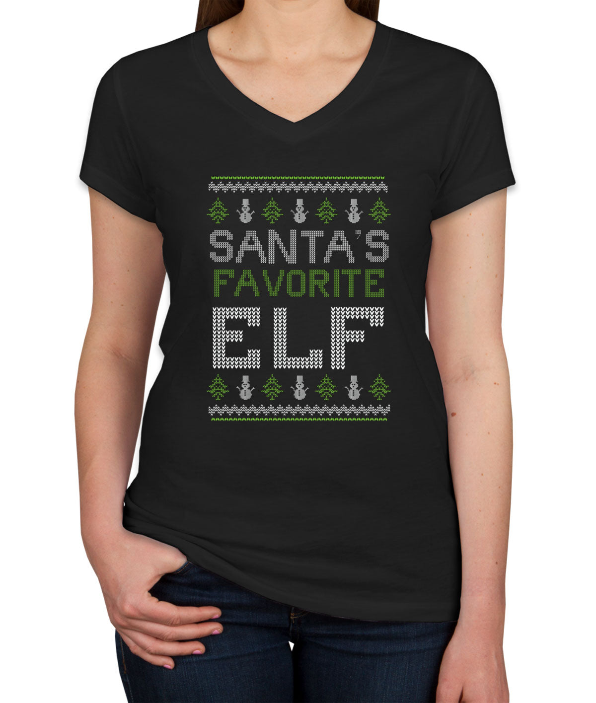 Santa's Favorite Elf Women's V Neck T-shirt