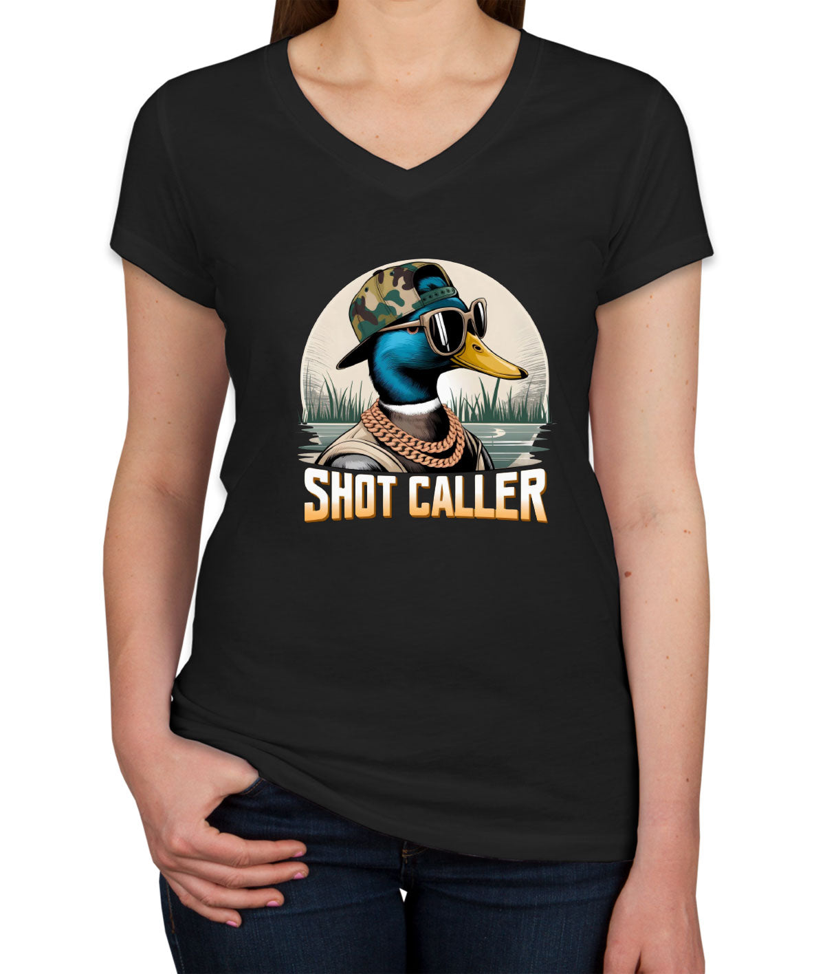 Shot Caller Duck Hunting Women's V Neck T-shirt