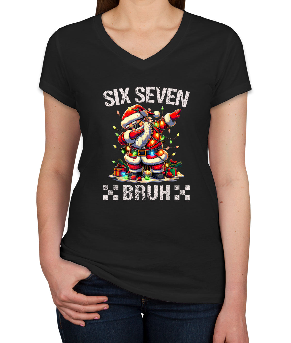 67 Sixty Seven Bruh Debbing Santa Christmas Women's V Neck T-shirt