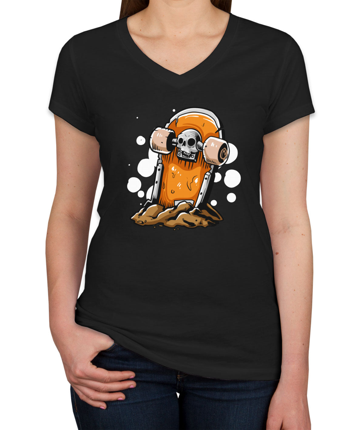 Skateboard Tombstone Women's V Neck T-shirt