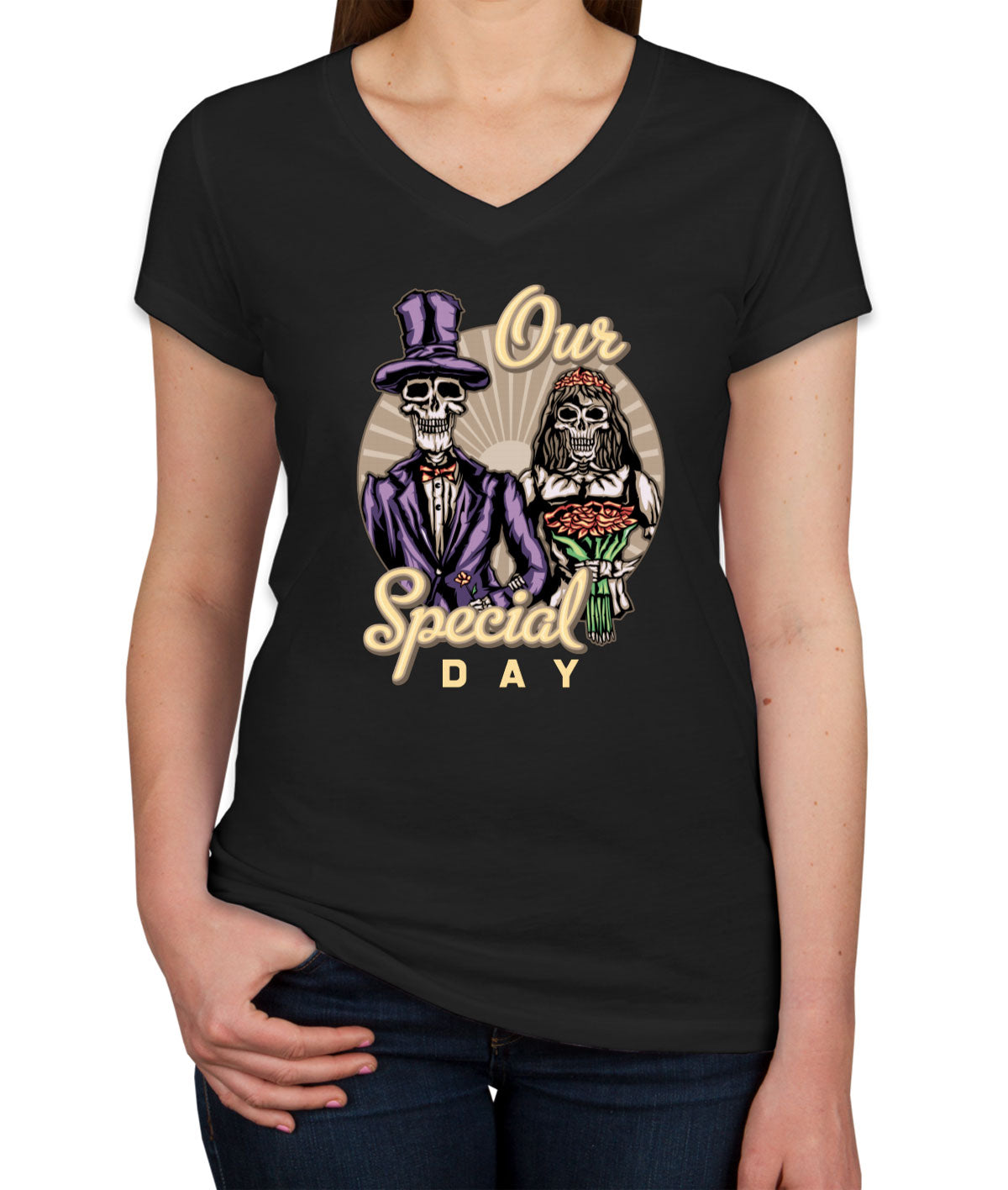 Skeleton Couple Women's V Neck T-shirt