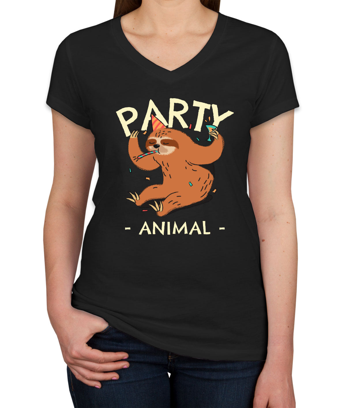 Party Animal Sloth Women's V Neck T-shirt