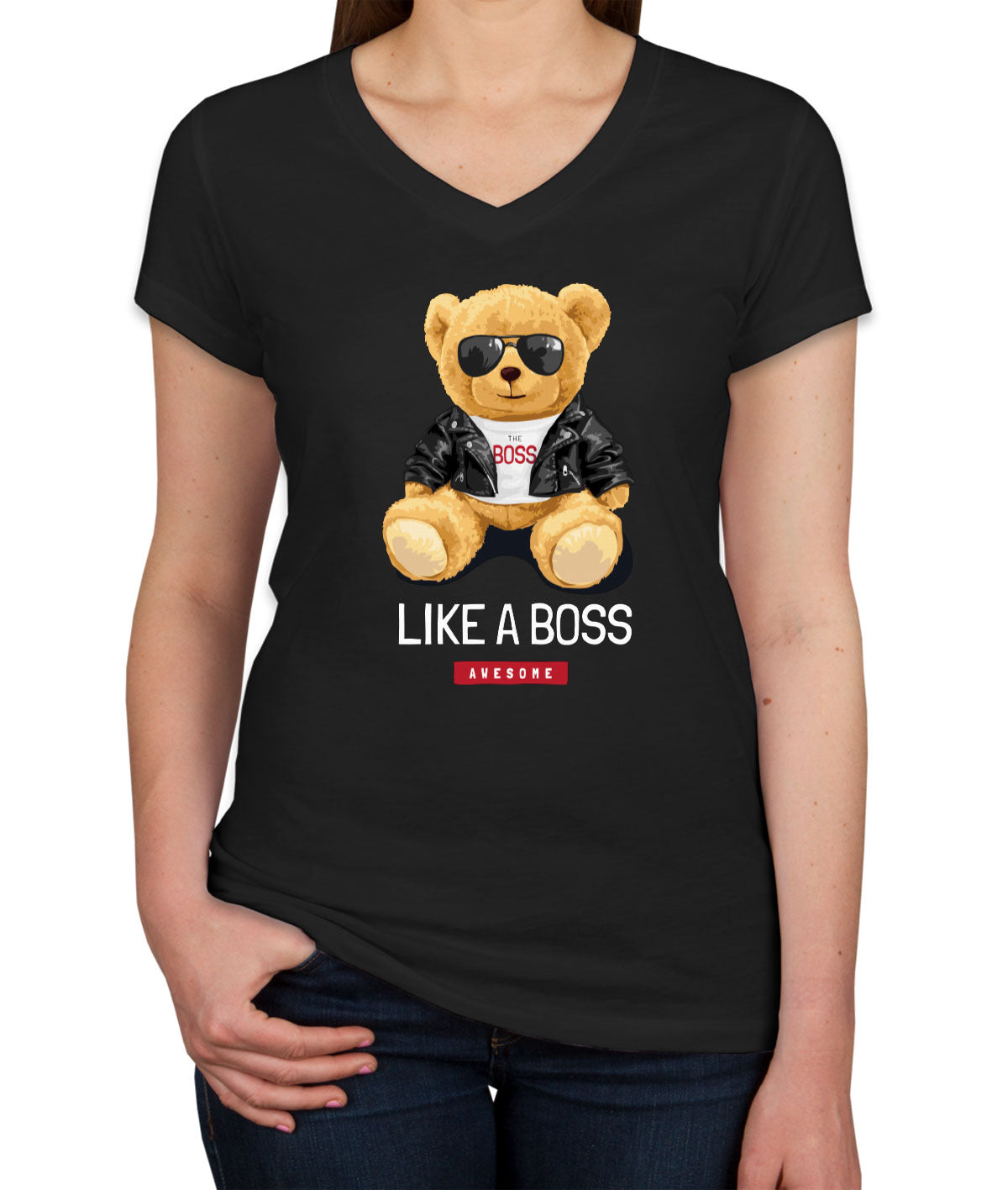 Teddy Bear Like A Boss Women's V Neck T-shirt