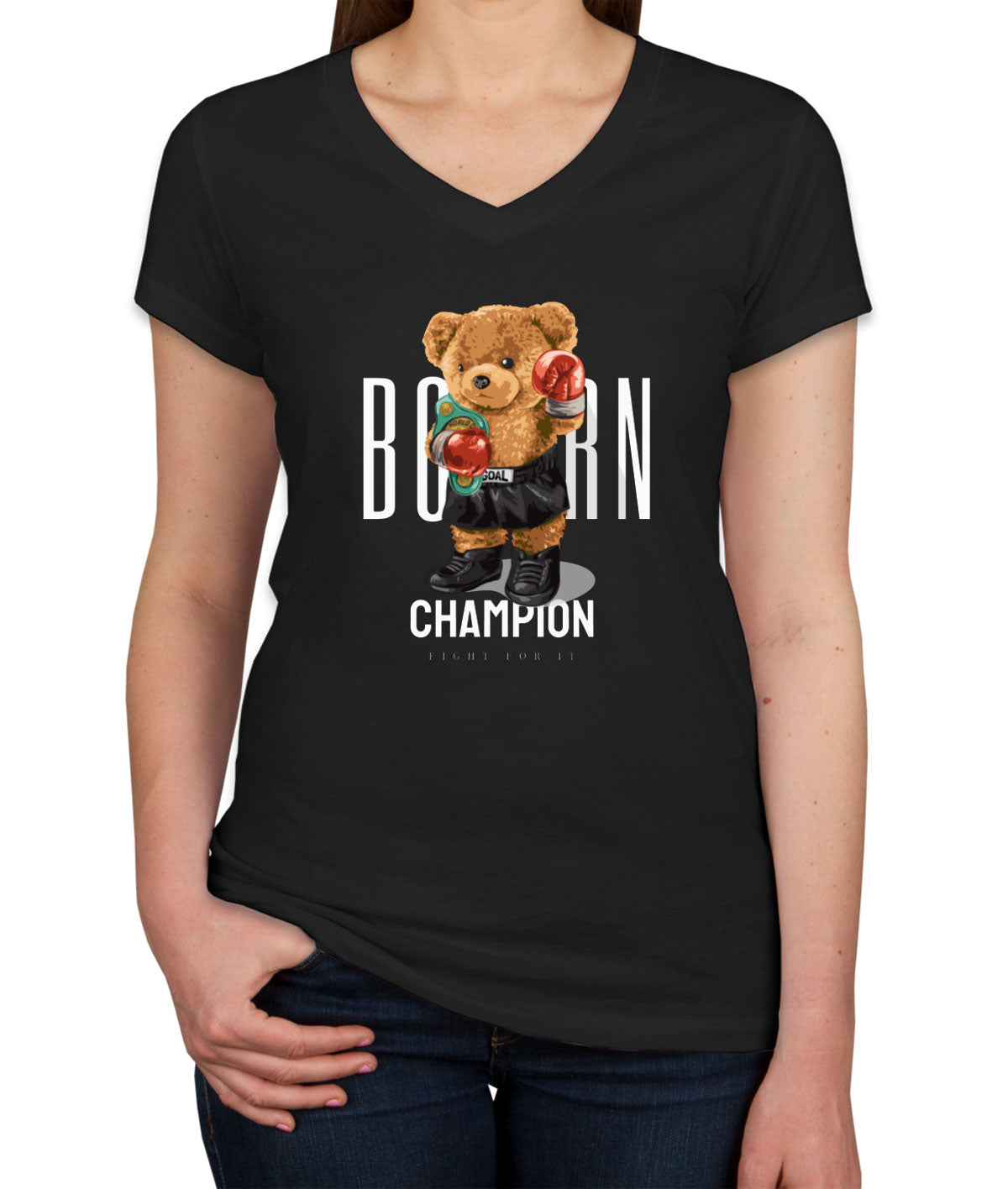 Teddy Bear Champion Boxer Women's V Neck T-shirt