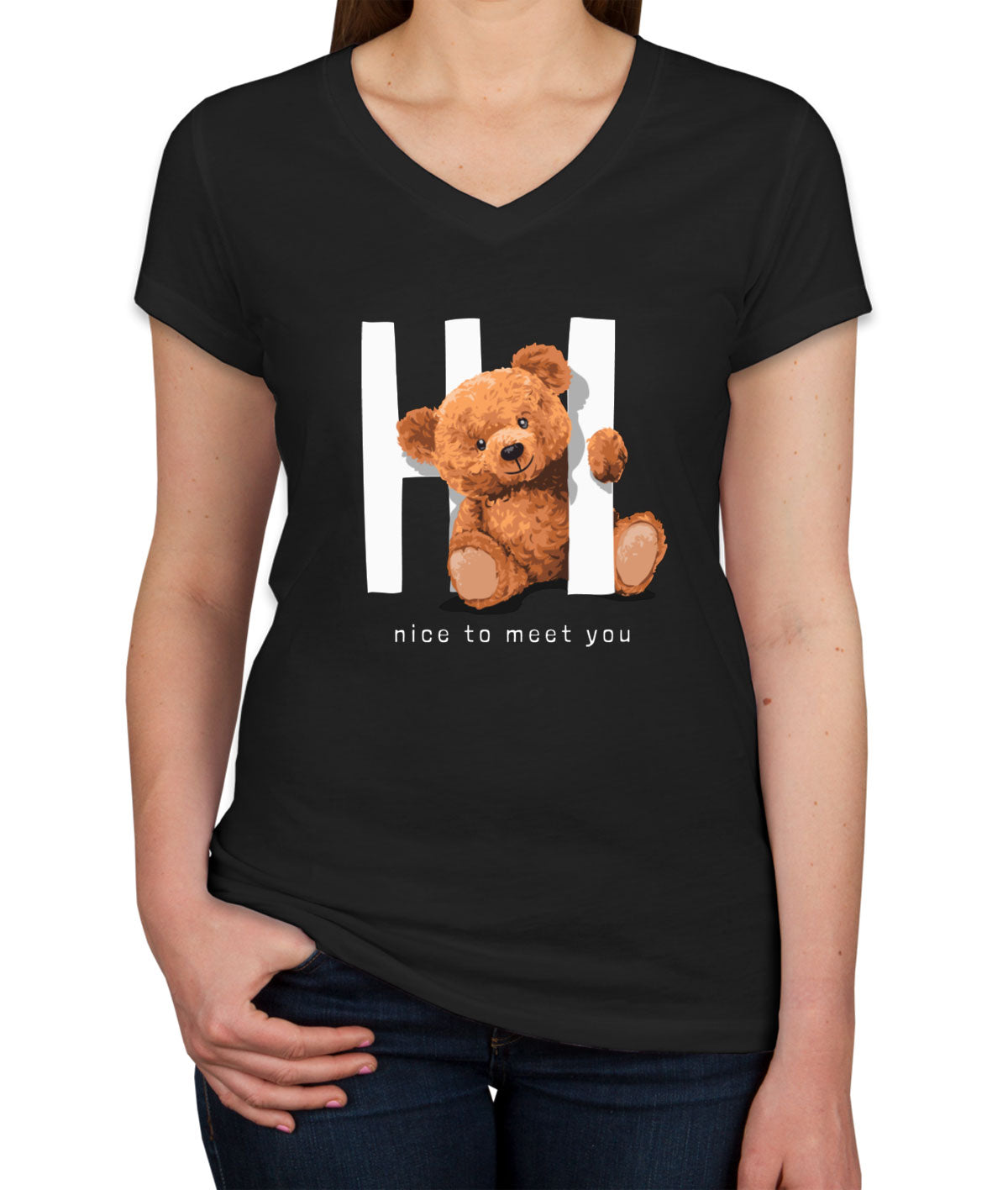 Teddy Bear Hi Women's V Neck T-shirt