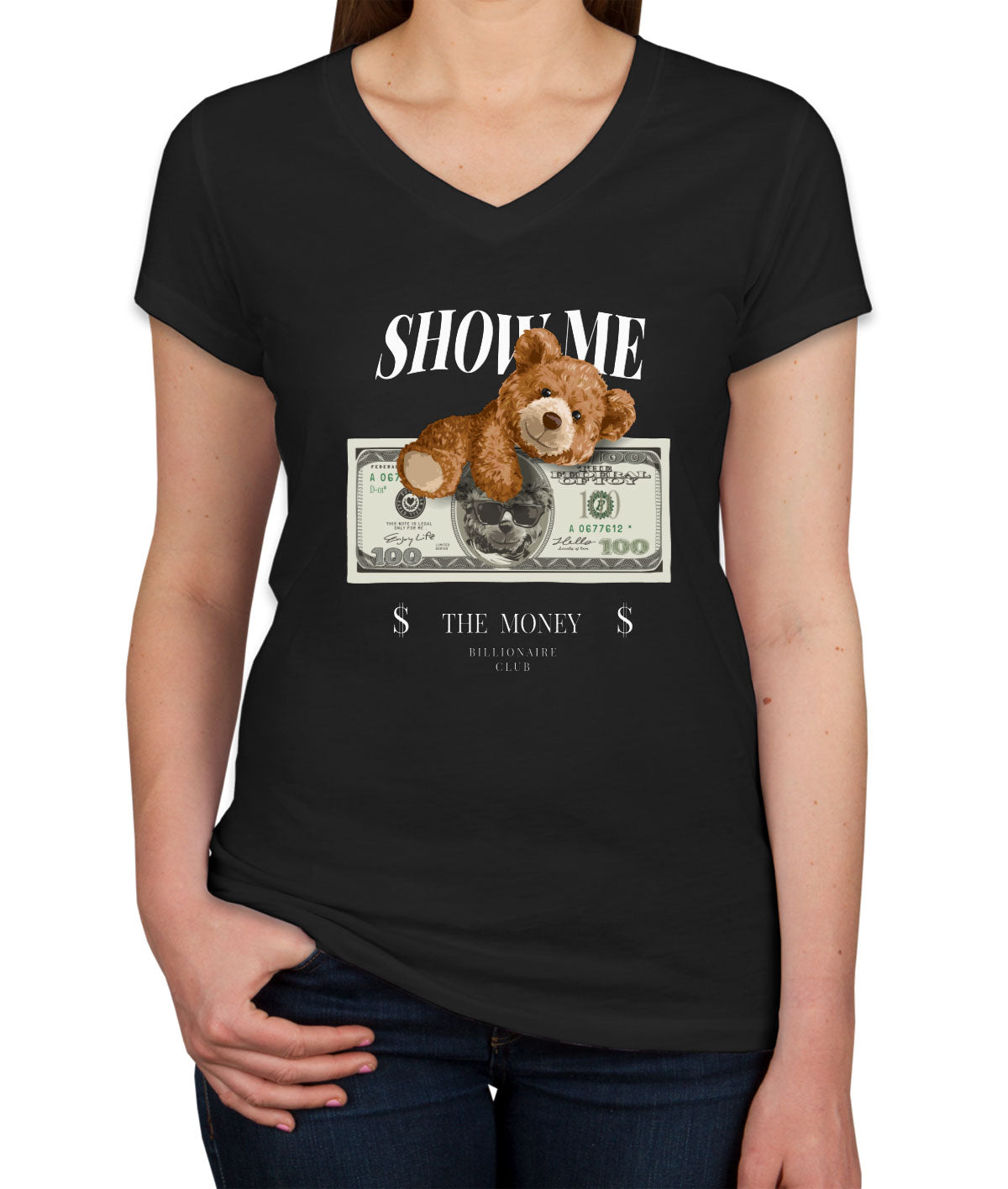 Teddy Bear Money Women's V Neck T-shirt