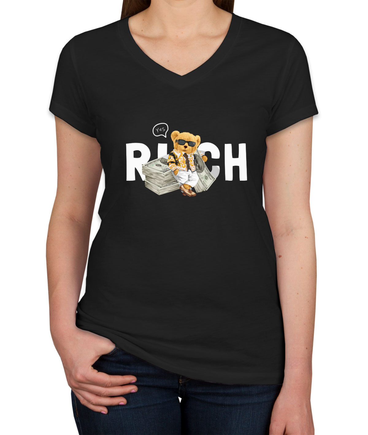 Teddy Bear Rich Women's V Neck T-shirt