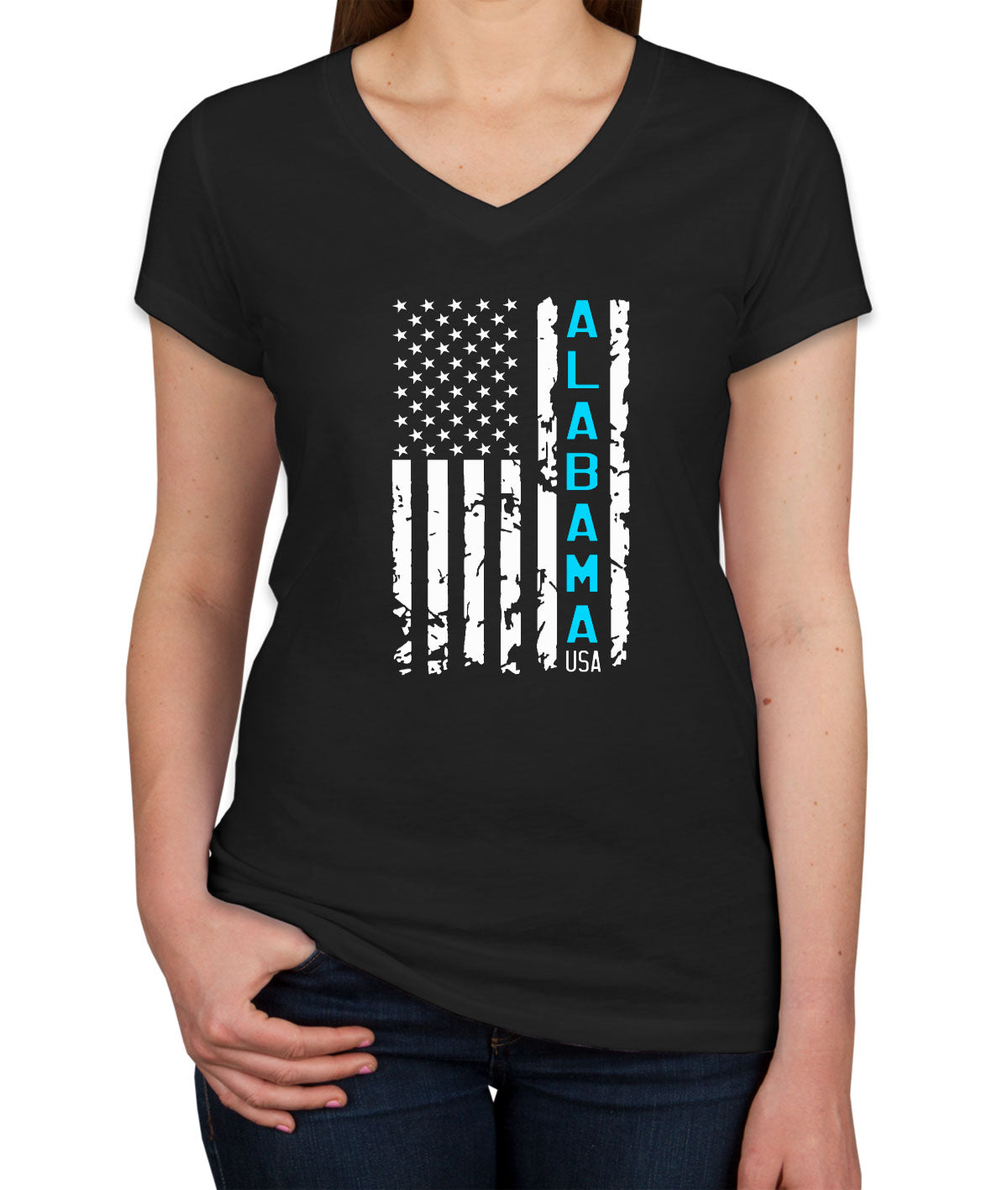 Alabama American Flag Women's V Neck T-shirt