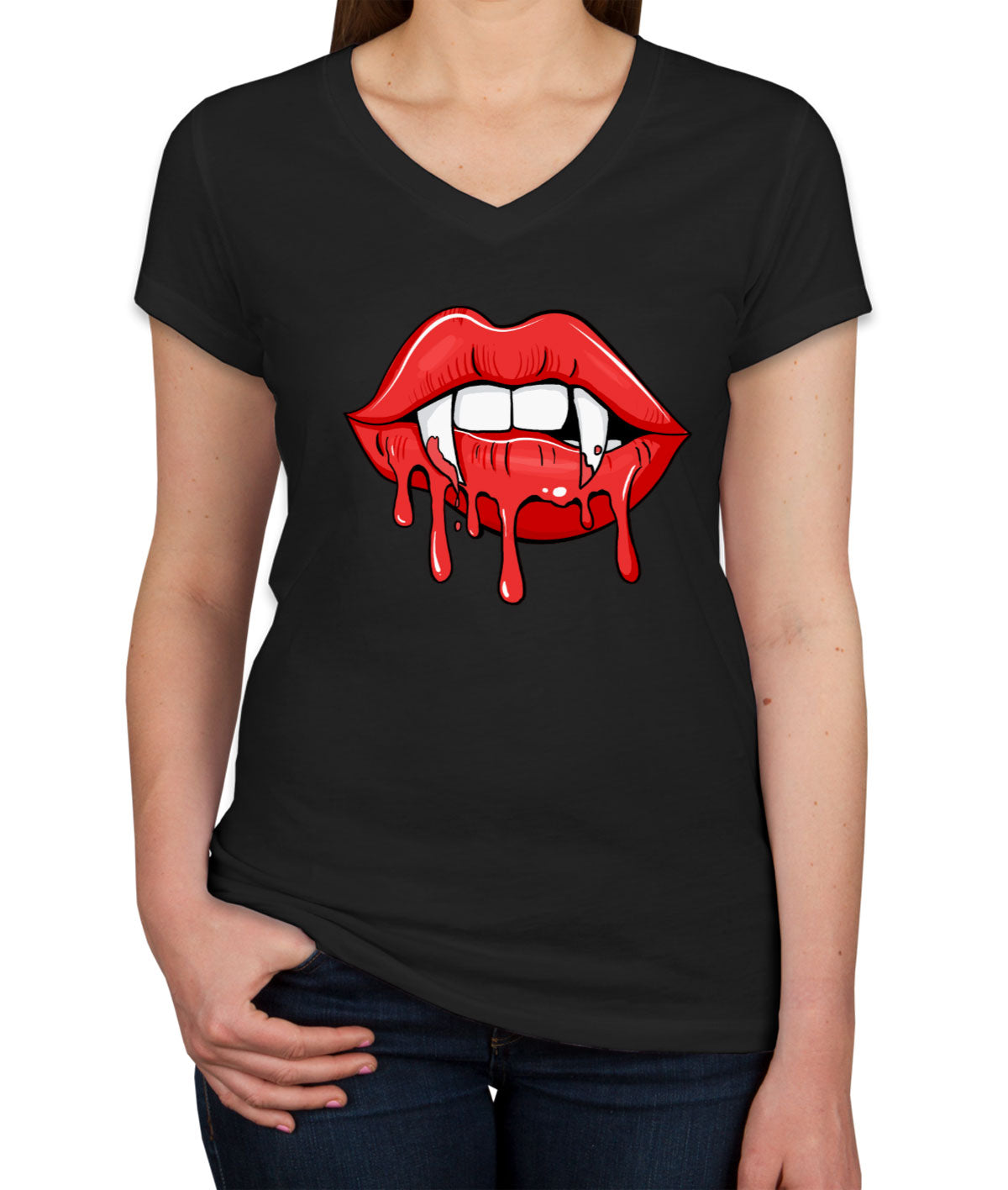 Vampire Pointed Lips Halloween Women's V Neck T-shirt