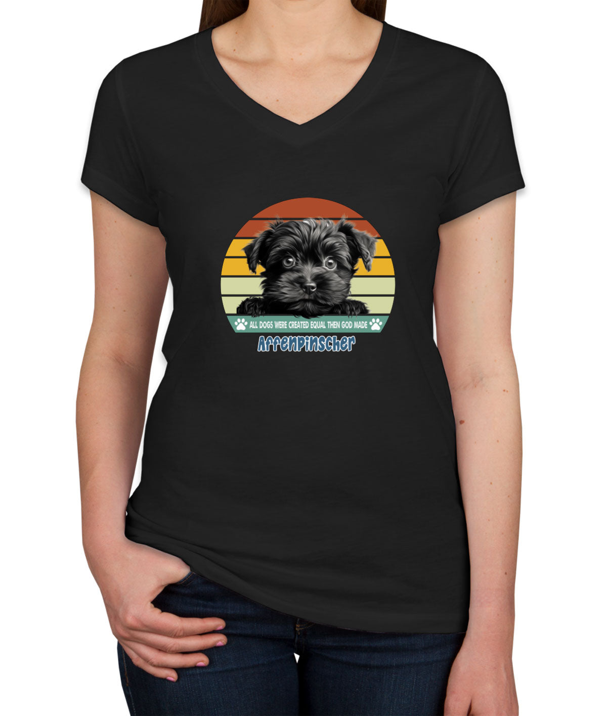 All Dogs Were Created Equal Affenpinscher Women's V Neck T-shirt