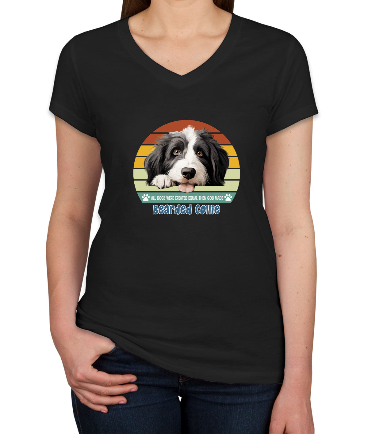 All Dogs Were Created Equal Bearded Collie Women's V Neck T-shirt