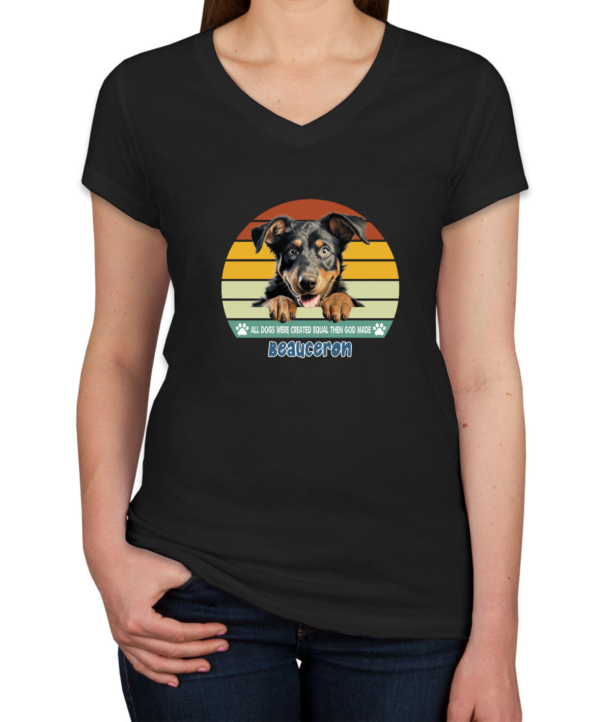 All Dogs Were Created Equal Beauceron Women's V Neck T-shirt