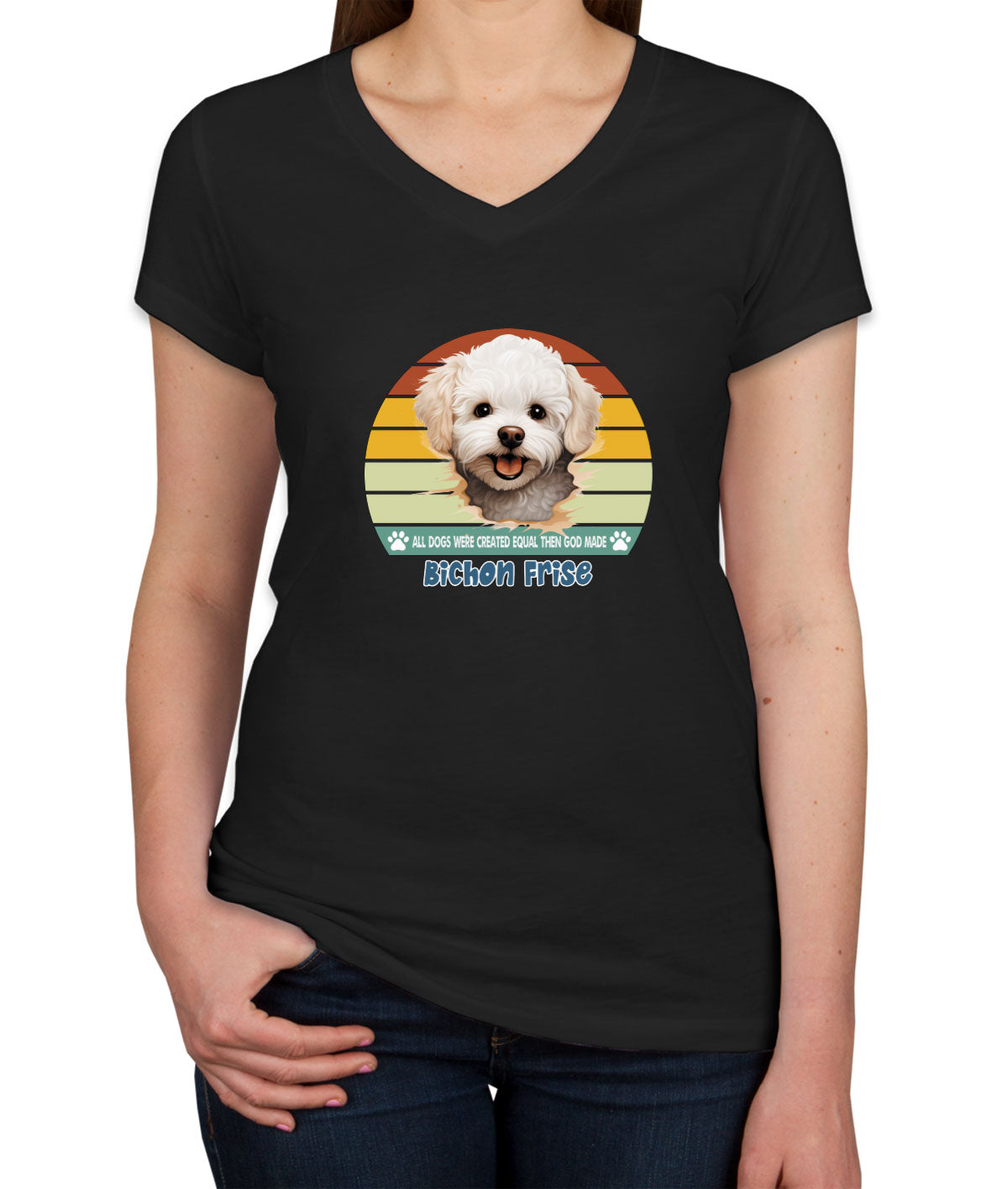 All Dogs Were Created Equal Bichon Frise Women's V Neck T-shirt