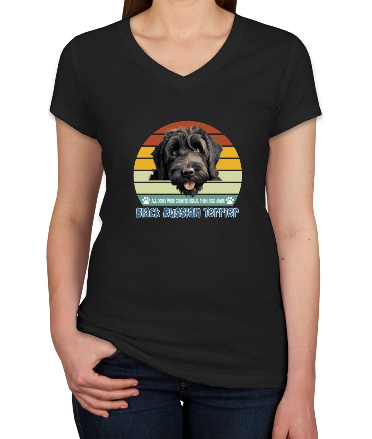 All Dogs Were Created Equal Black Russian Terrier Women's V Neck T-shirt