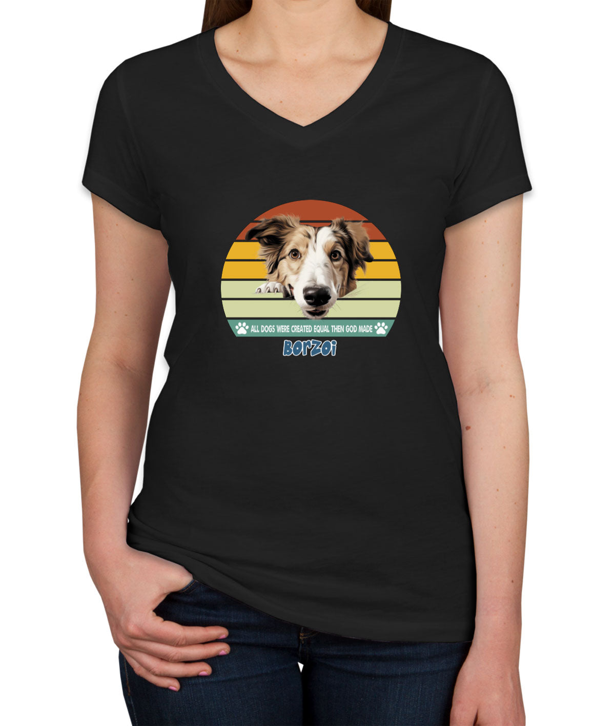 All Dogs Were Created Equal Borzoi Women's V Neck T-shirt