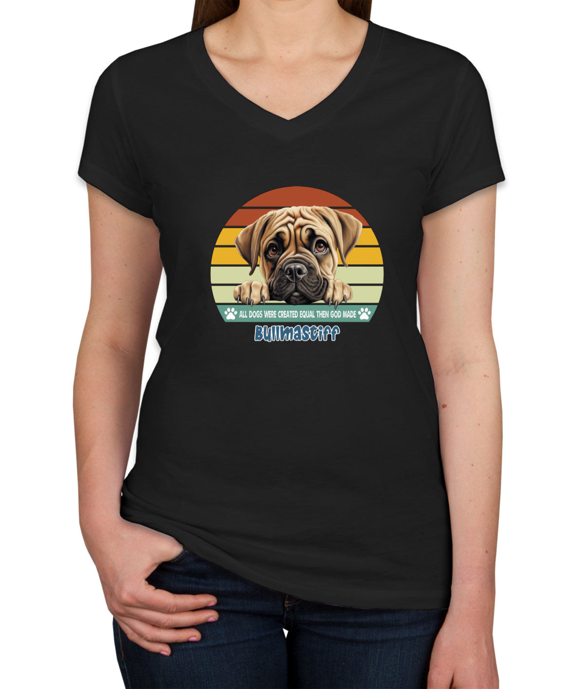 All Dogs Were Created Equal Bullmastiff Women's V Neck T-shirt