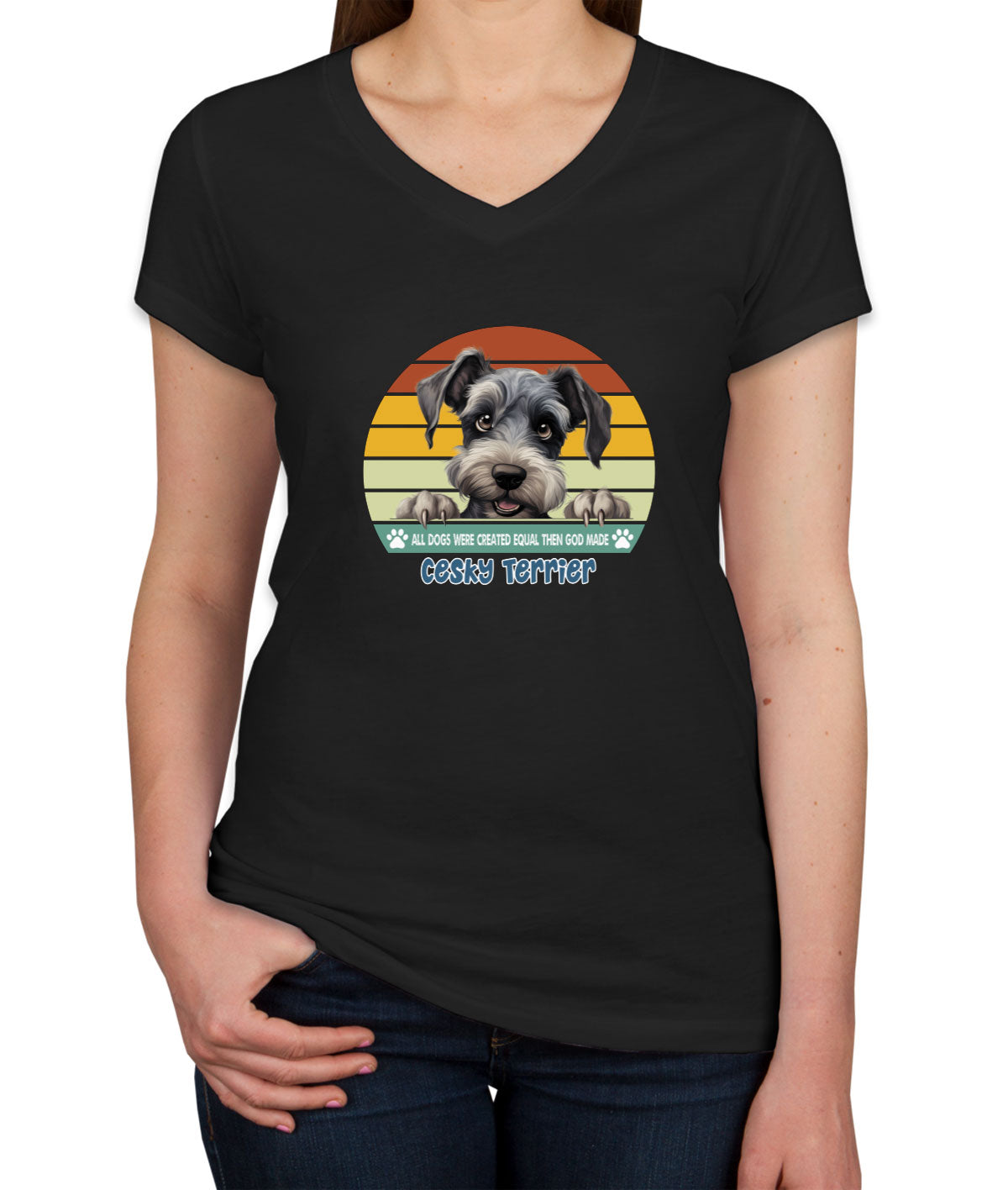 All Dogs Were Created Equal Cesky Terrier Women's V Neck T-shirt
