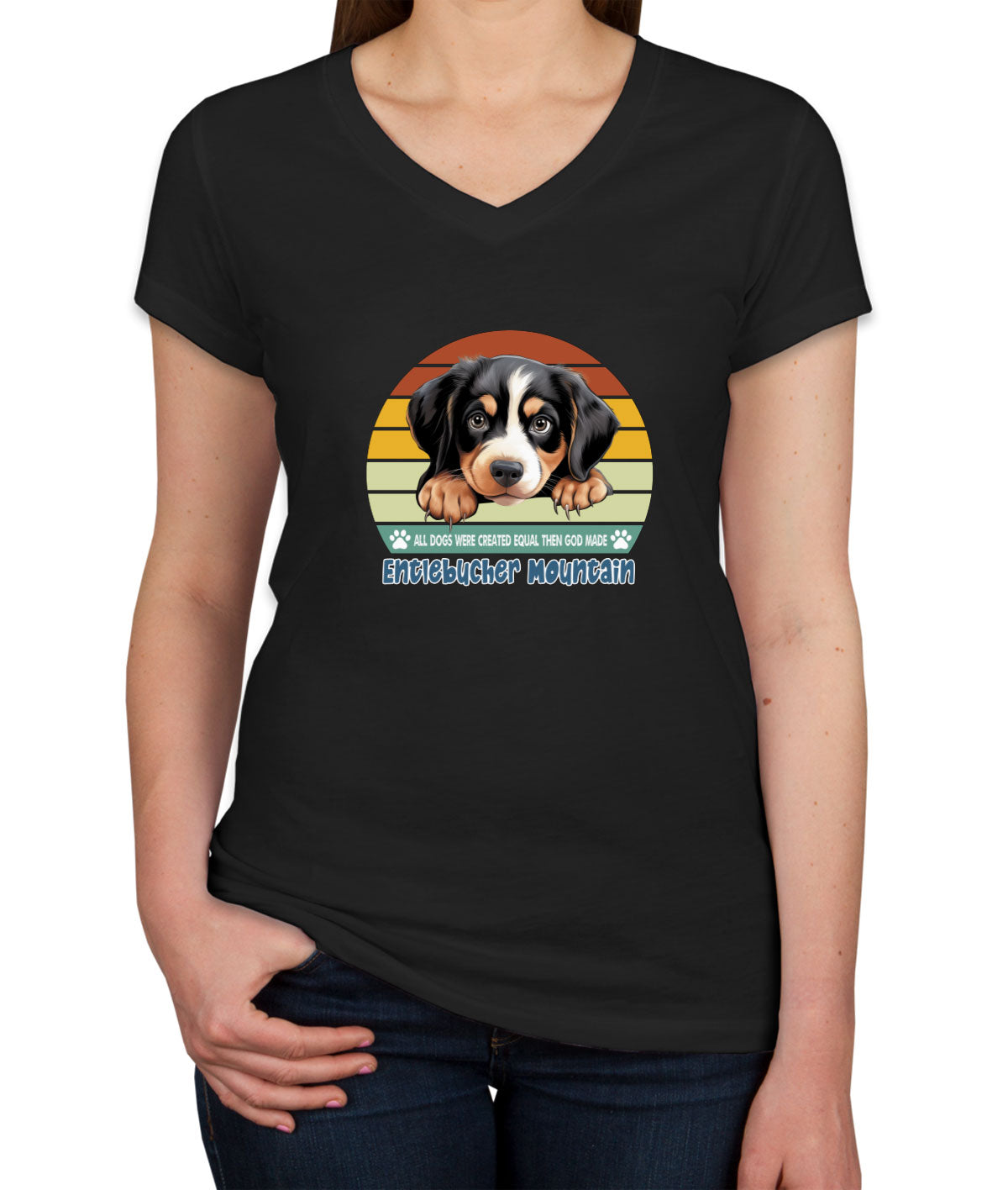 All Dogs Were Created Equal Entlebucher Mountain Women's V Neck T-shirt