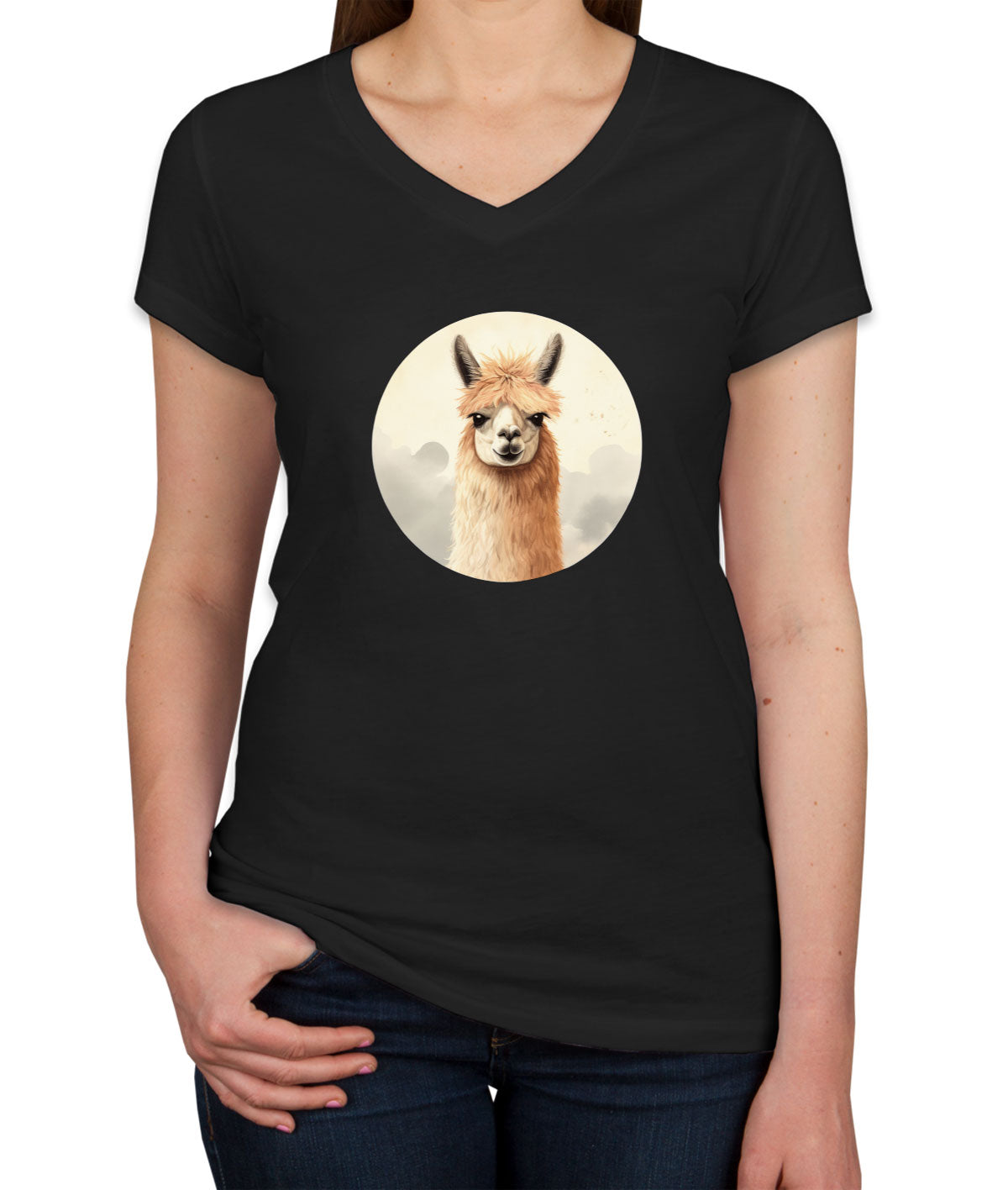 Vintage Lllama Women's V Neck T-shirt