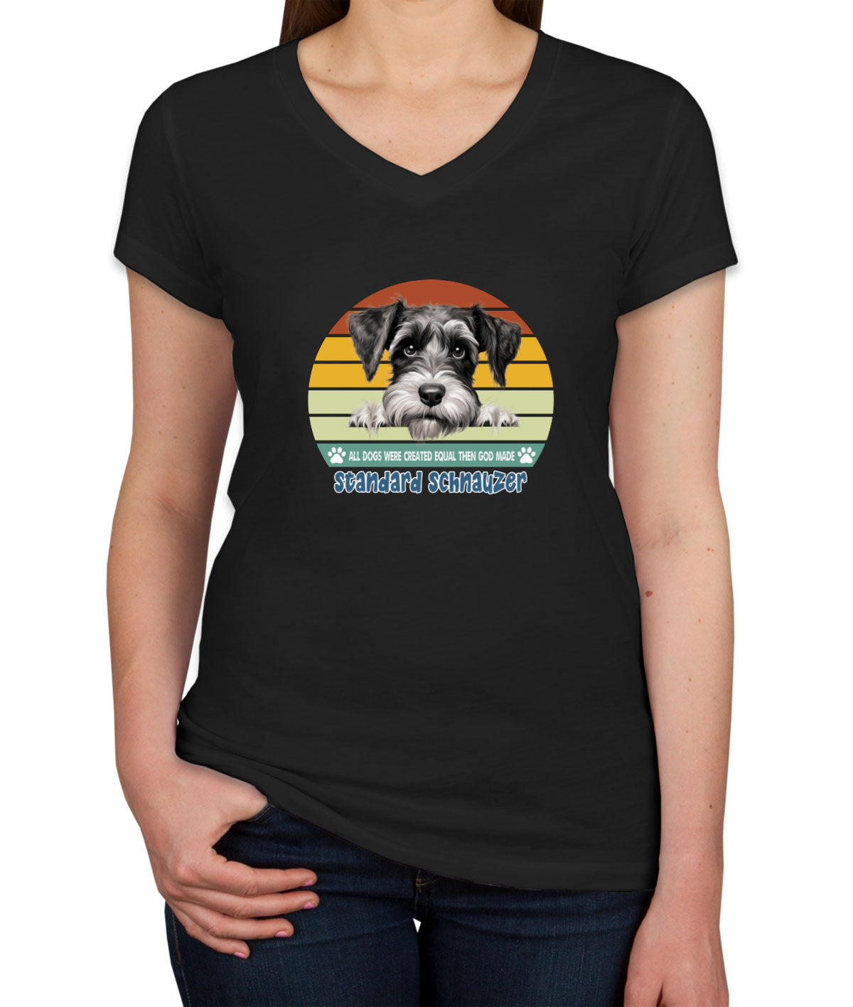 All Dogs Were Created Equal Standard Schnauzer Women's V Neck T-shirt