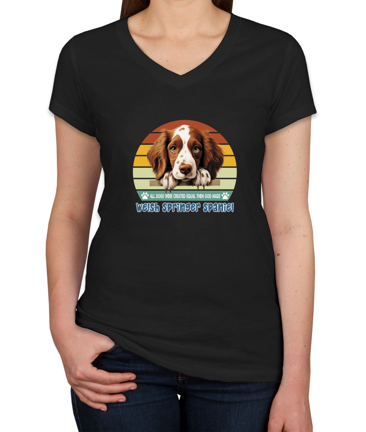 All Dogs Were Created Equal Welsh Springer Spaniel Women's V Neck T-shirt