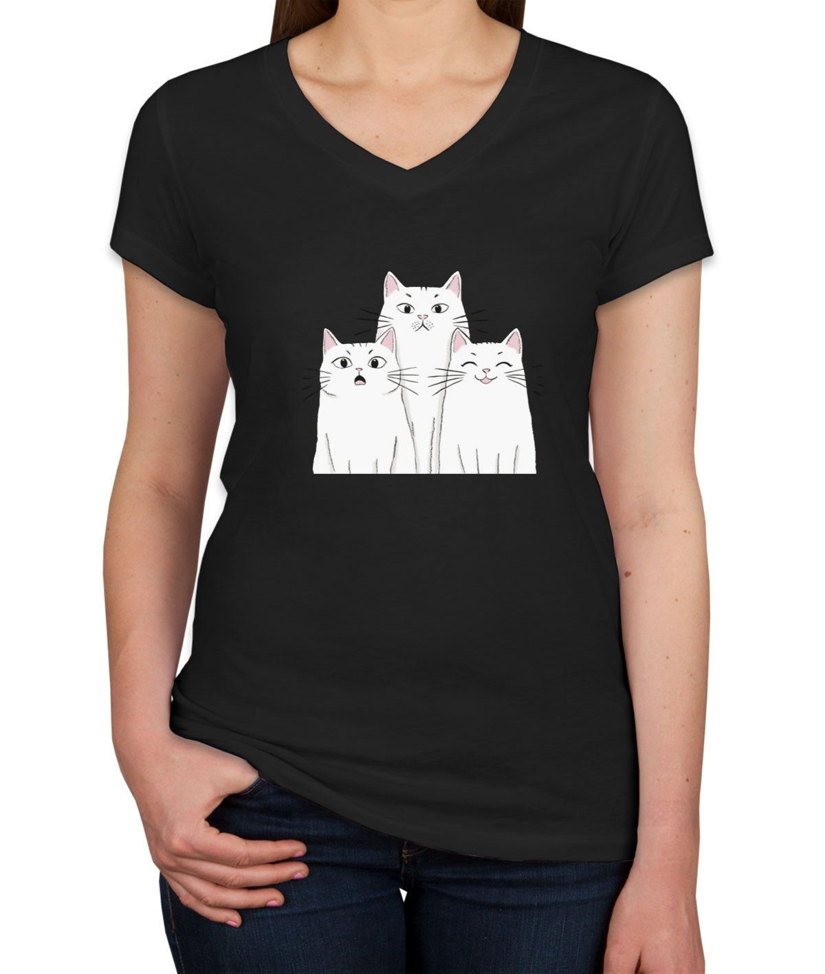 White Cats Women's V Neck T-shirt