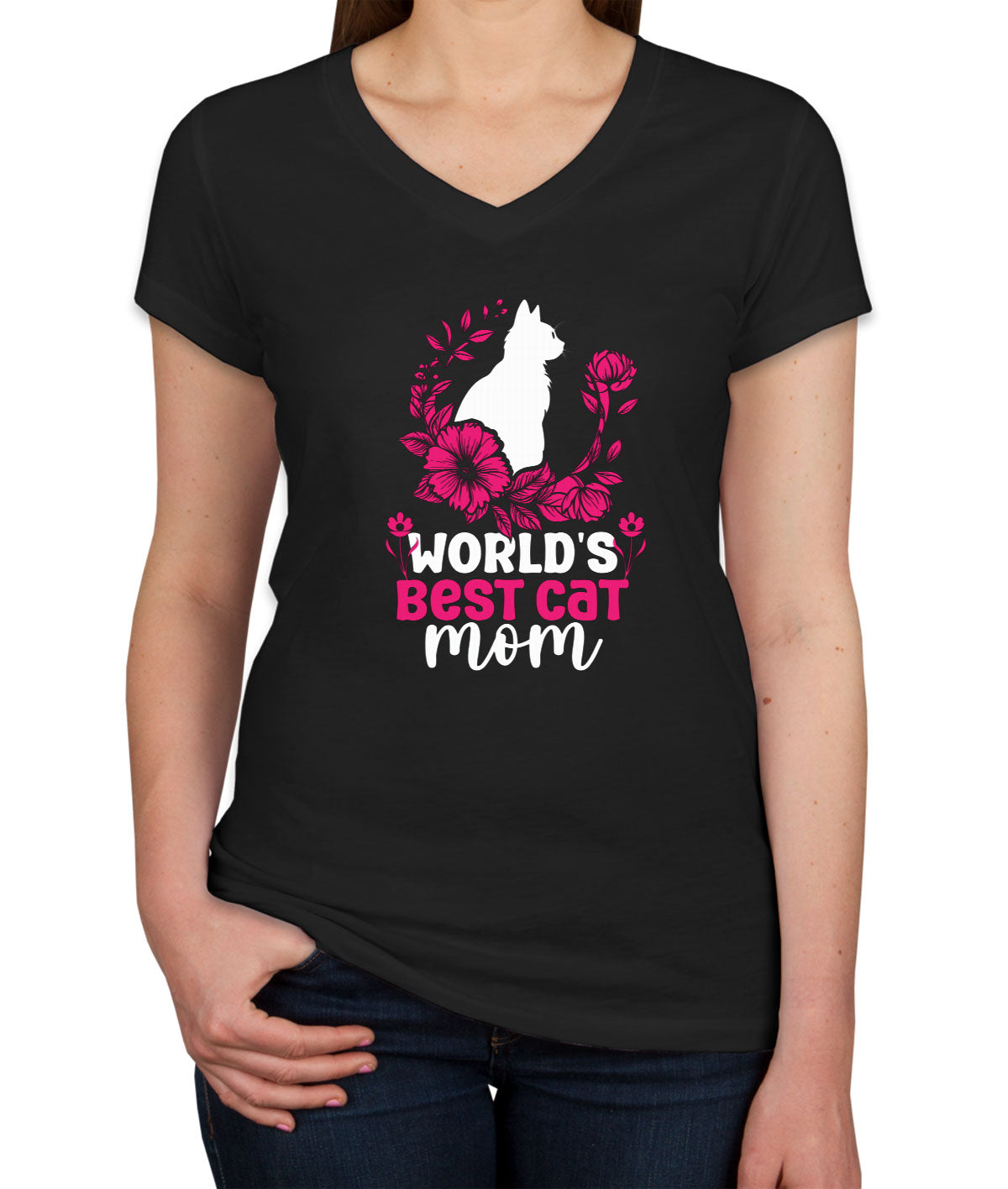 World's Best Cat Mom Women's V Neck T-shirt