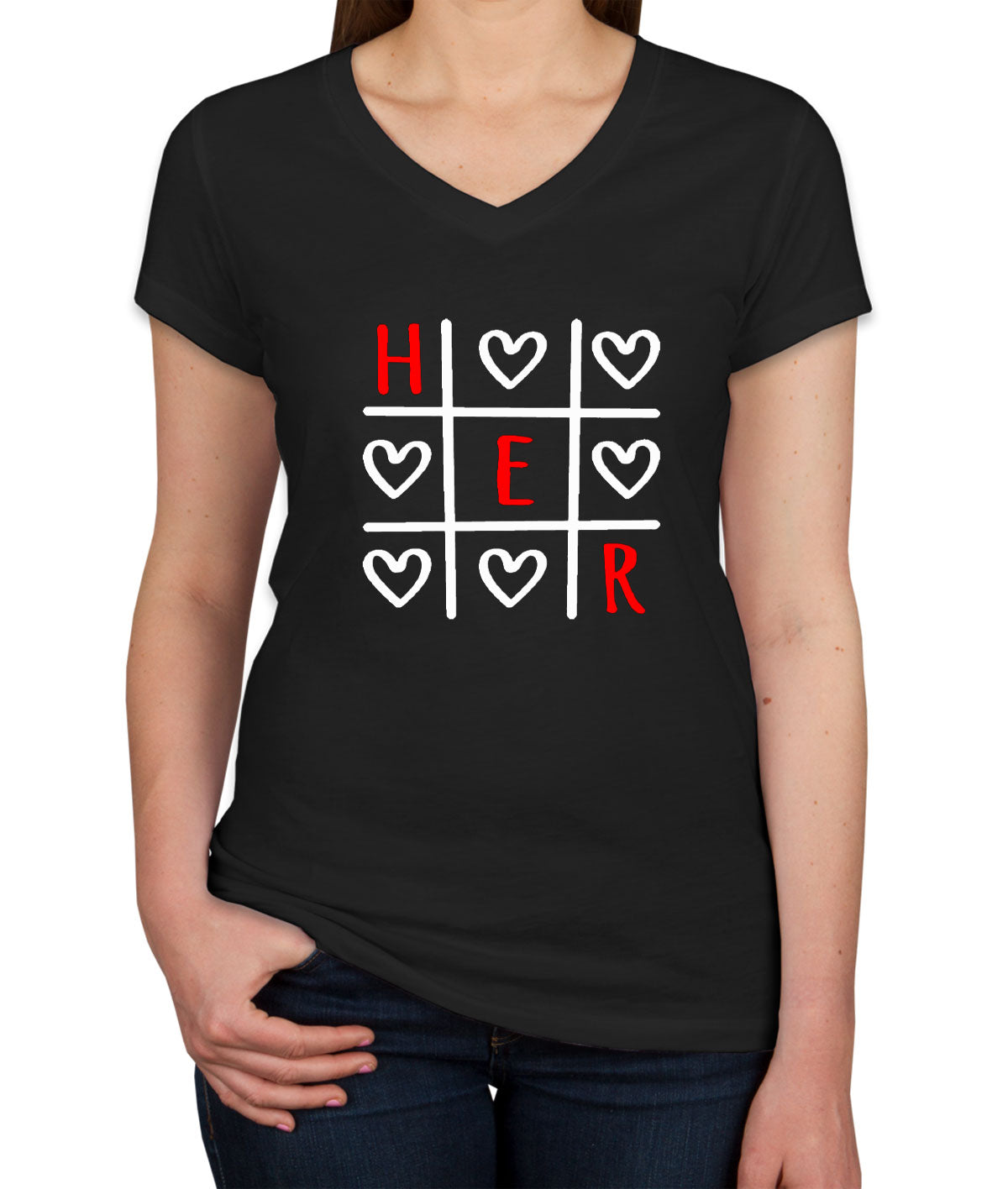 Tic Tac XO Her Valentine's Day Matching Women's V Neck T-shirt