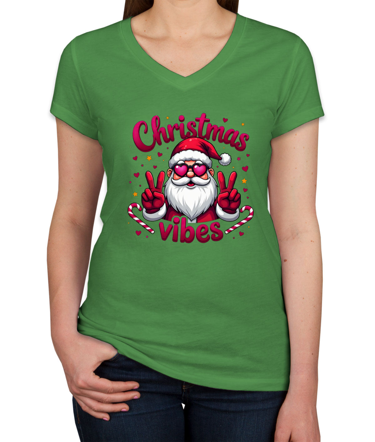 Santa Christmas Vibes Women's V Neck T-shirt