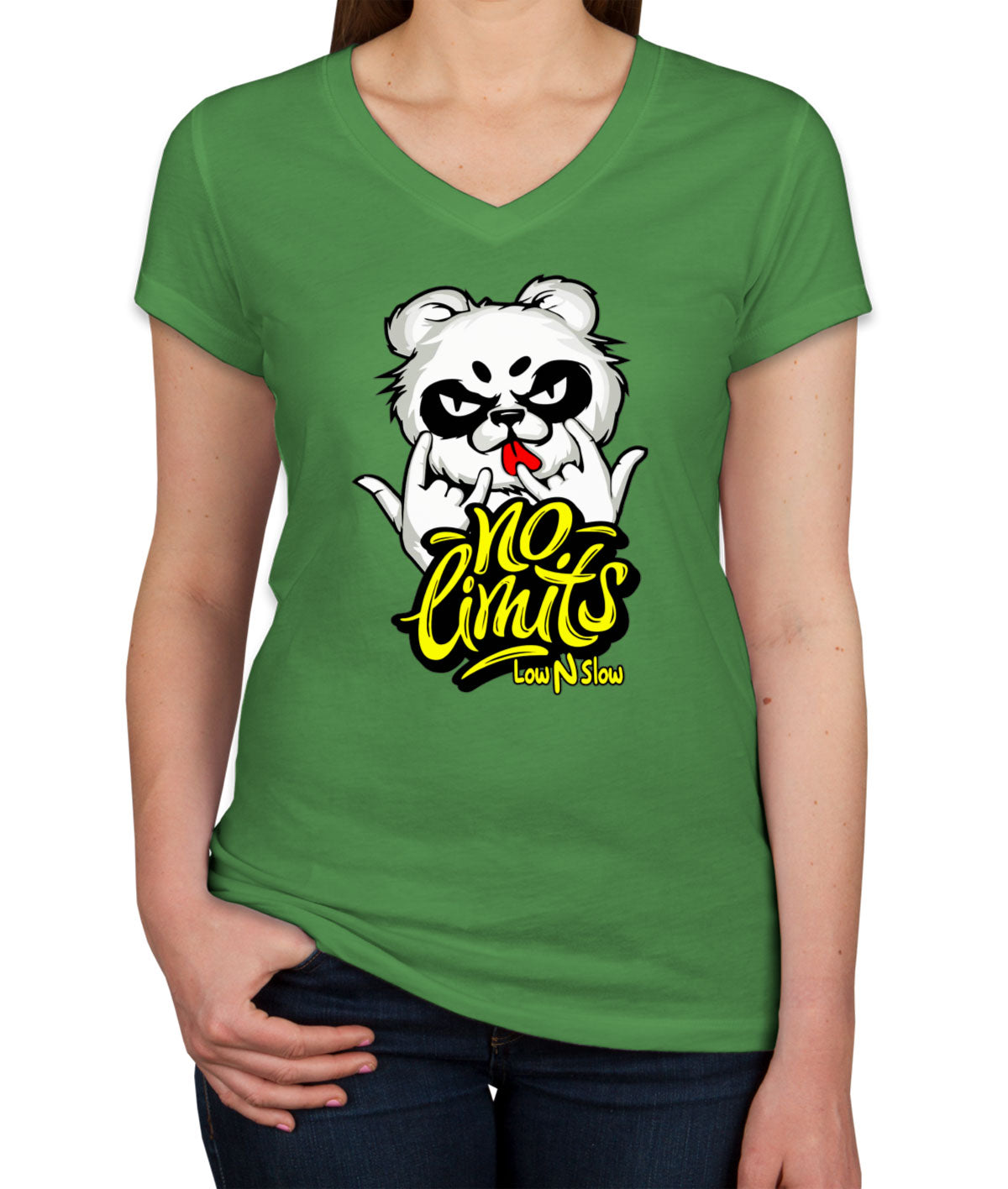 Cool Dude Panda No Limits Women's V Neck T-shirt