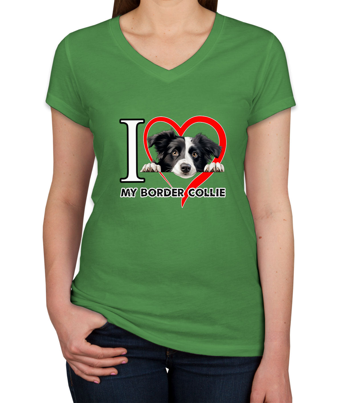 I Love My Border Collie Dog Women's V Neck T-shirt