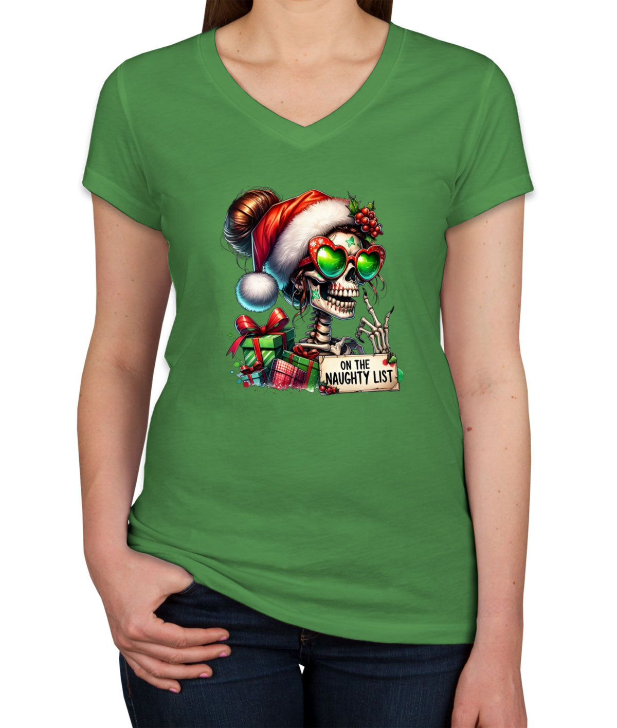 On The Naughty List Christmas Women's V Neck T-shirt