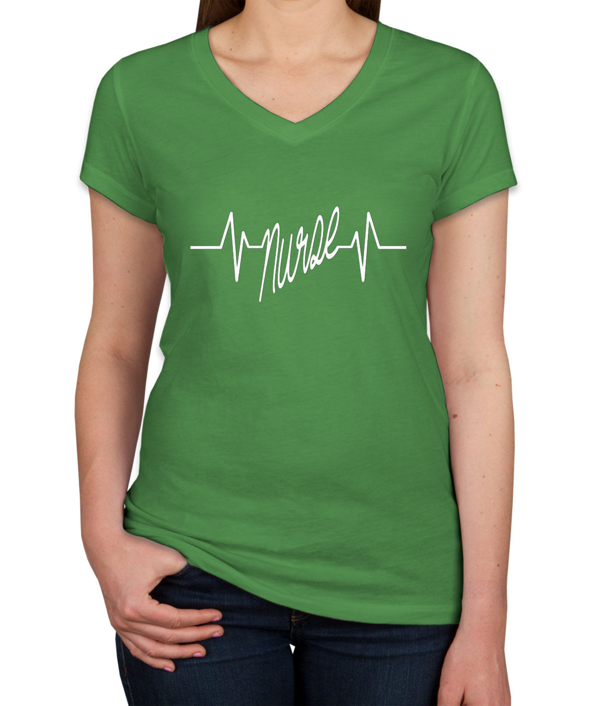 Nurse Heartbeat Women's V Neck T-shirt