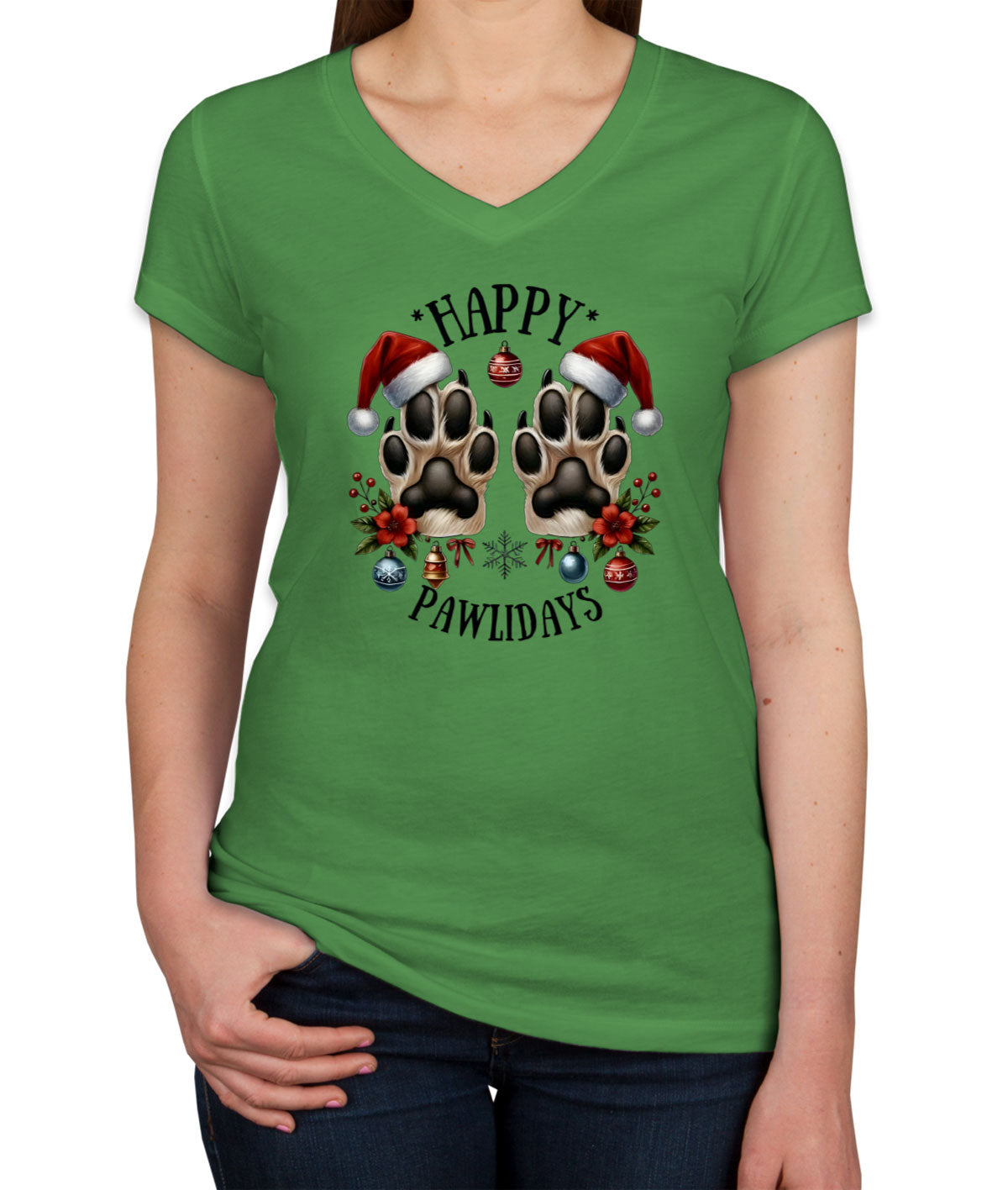 Happy Pawlidays Christmas Women's V Neck T-shirt