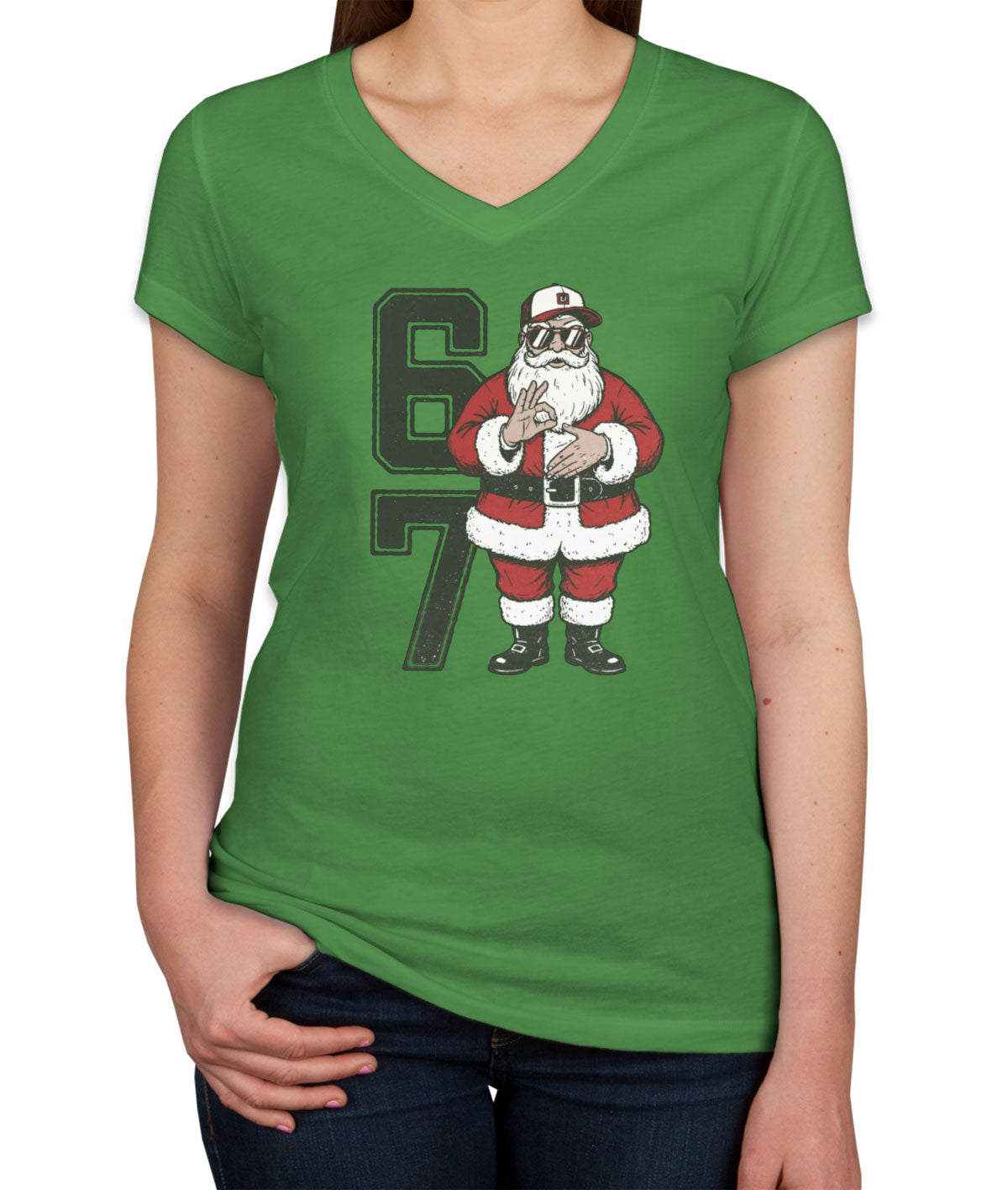 67 Sixty Seven Christmas Santa Women's V Neck T-shirt