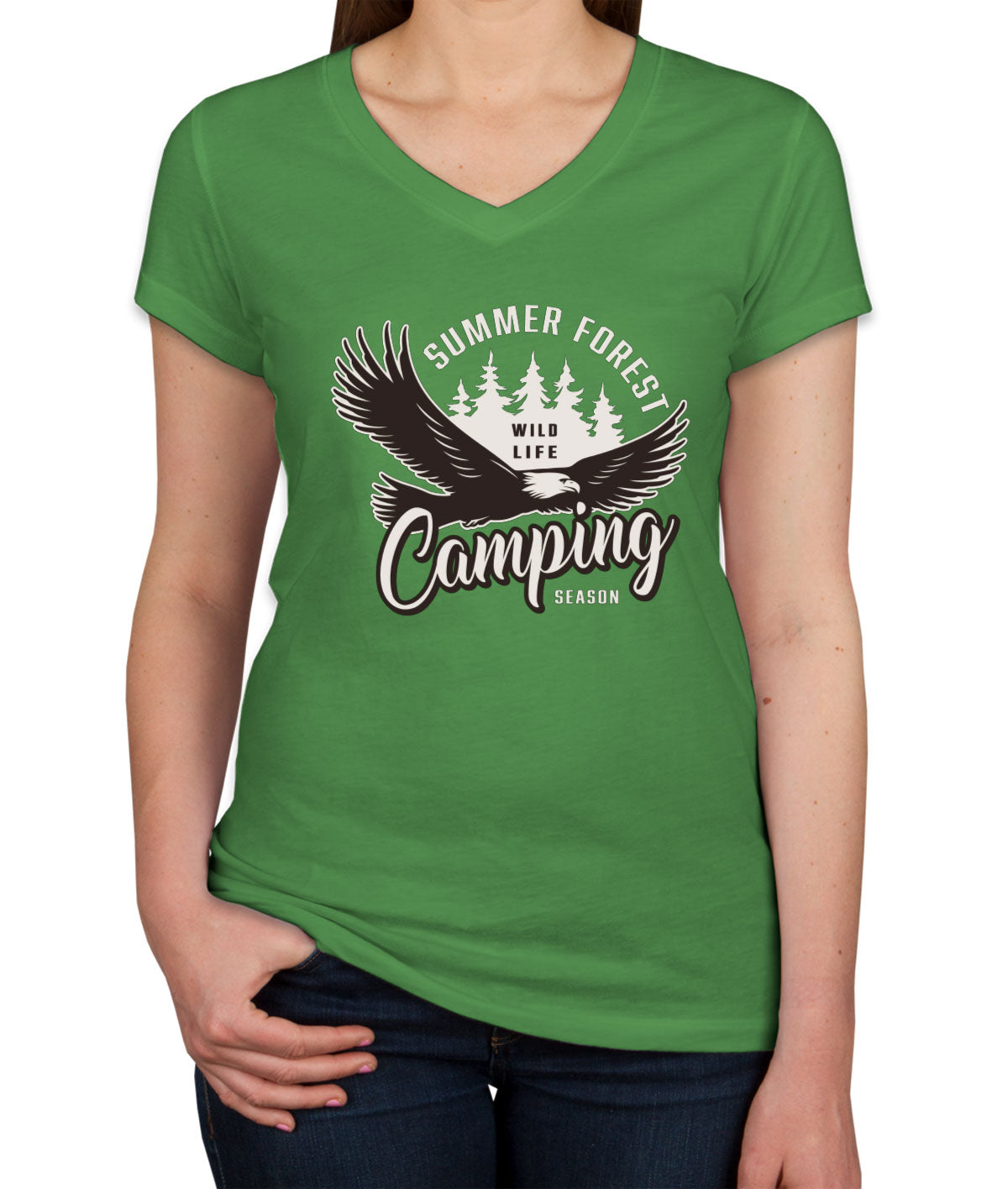 Summer Forest Wild Life Camping Women's V Neck T-shirt