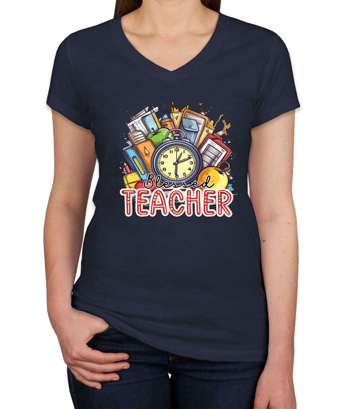 Blessed Teacher Women's V Neck T-shirt