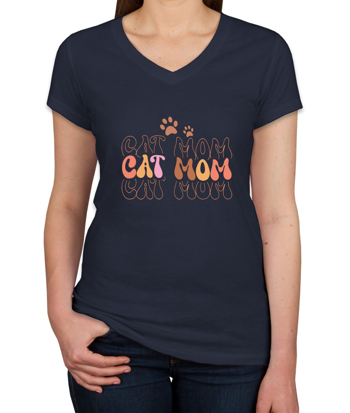 Cat Mom Text Women's V Neck T-shirt