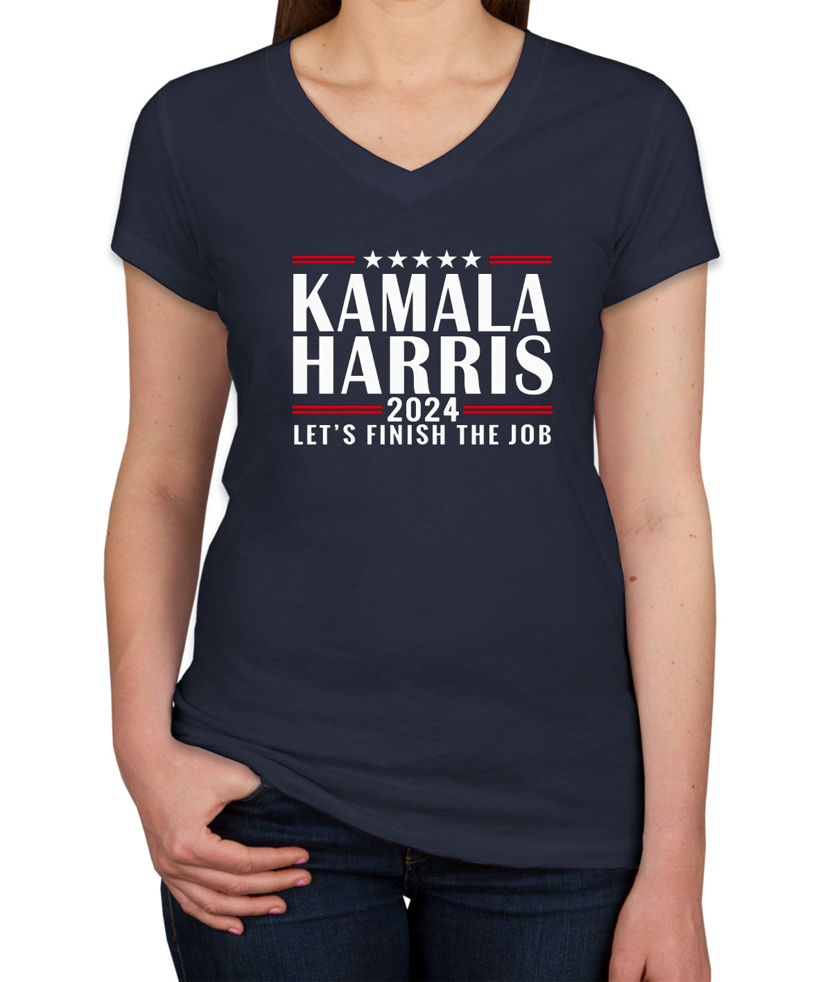 Kamala Harris Let's Finish The Job 2024 Presidential Election Women's V Neck T-shirt