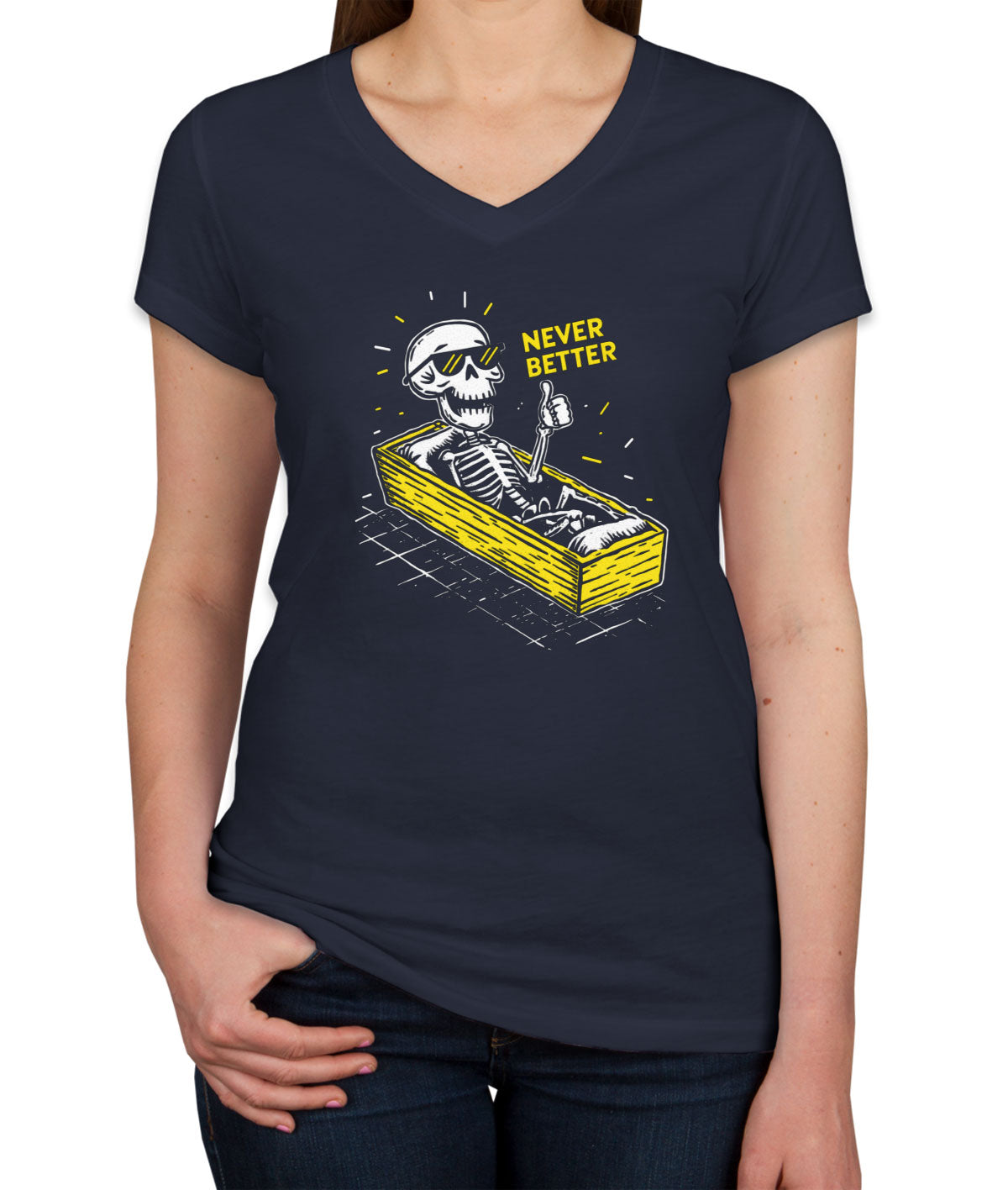 Never Better Skeleton Women's V Neck T-shirt
