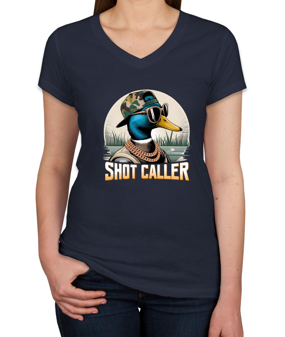 Shot Caller Duck Hunting Women's V Neck T-shirt