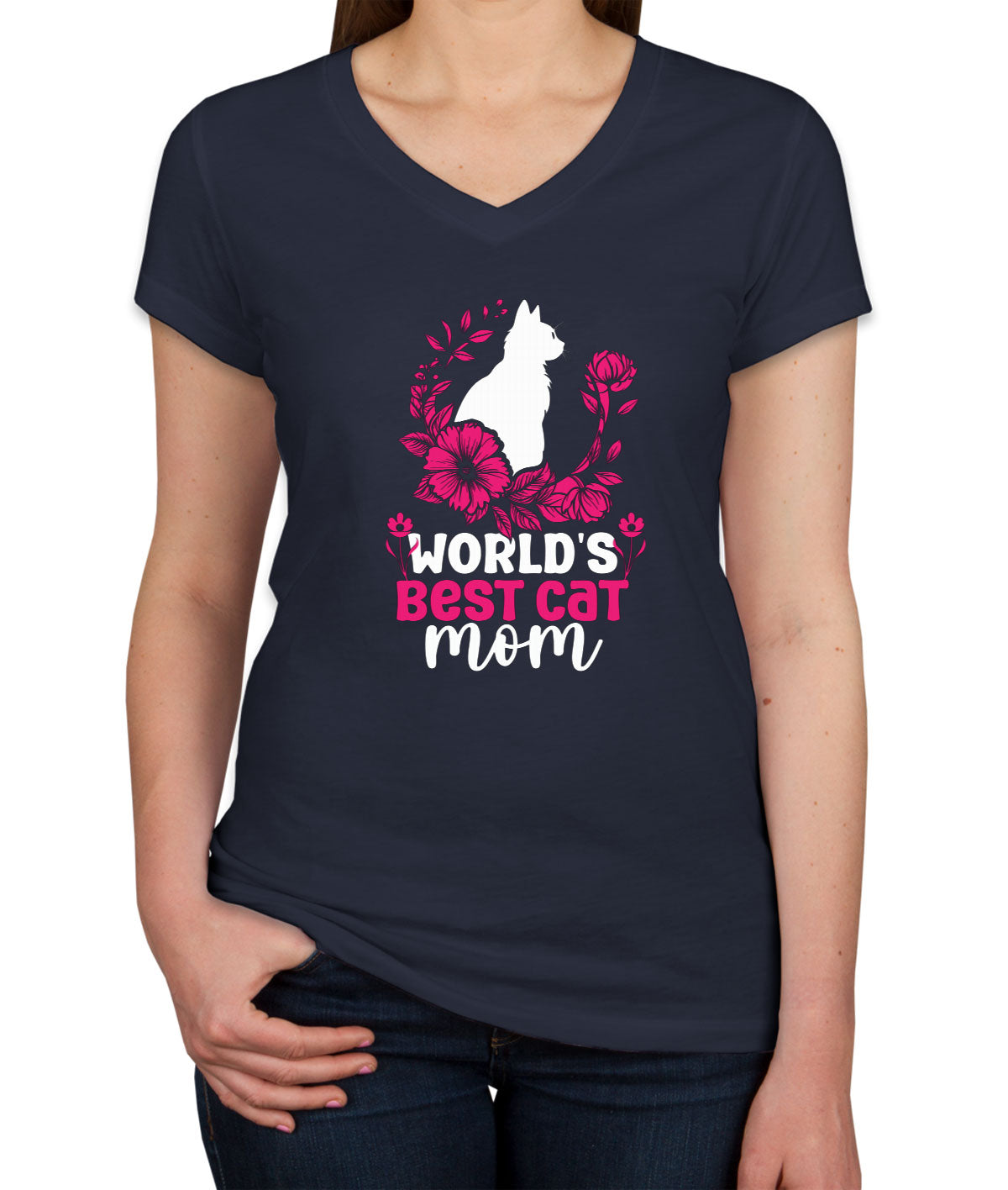 World's Best Cat Mom Women's V Neck T-shirt