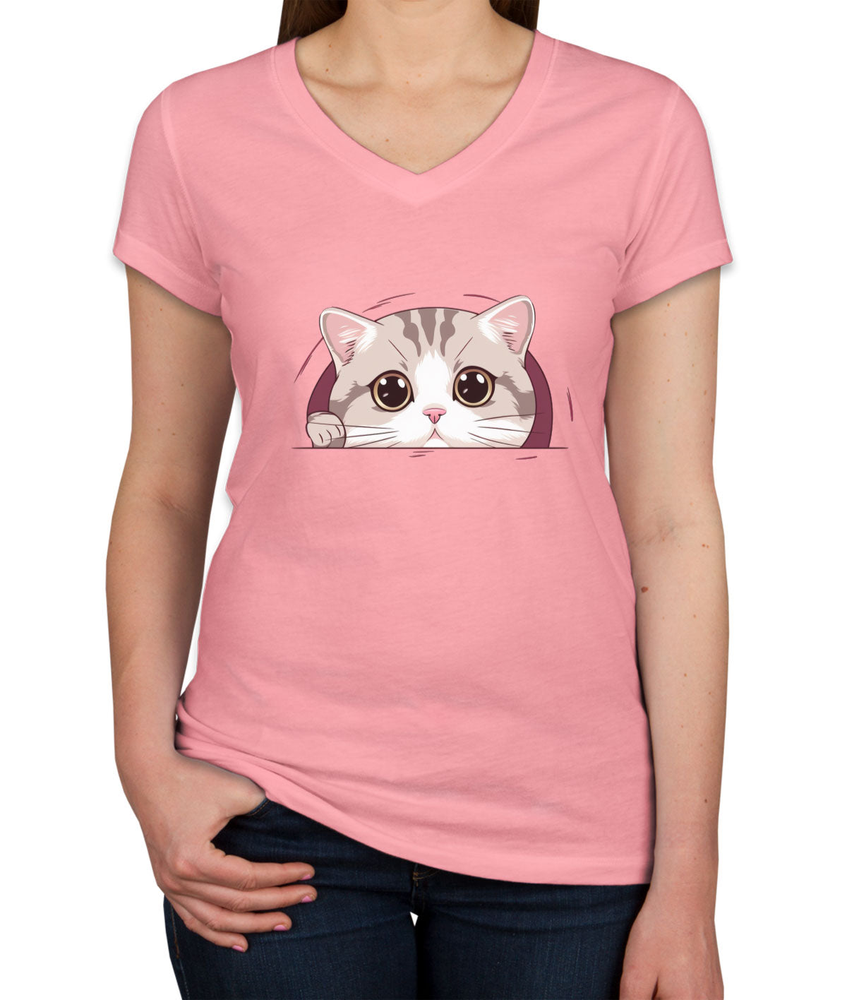 Cute American Cat Women's V Neck T-shirt