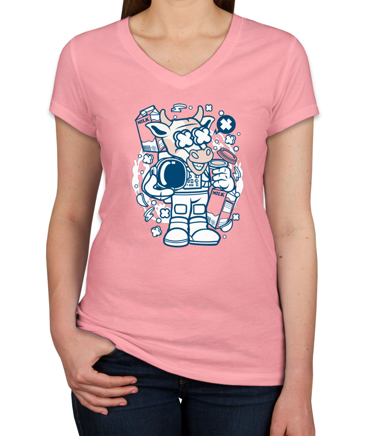 Astronaut Cow Women's V Neck T-shirt