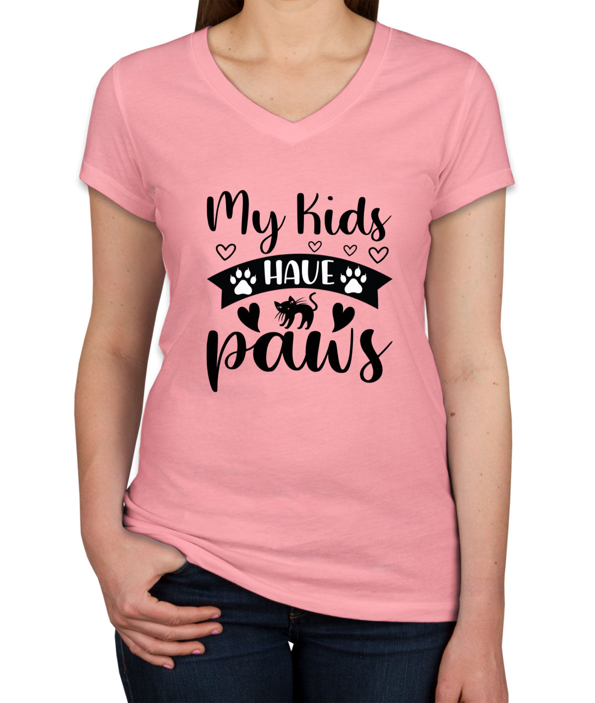 My Kids Have Paws Cat Women's V Neck T-shirt